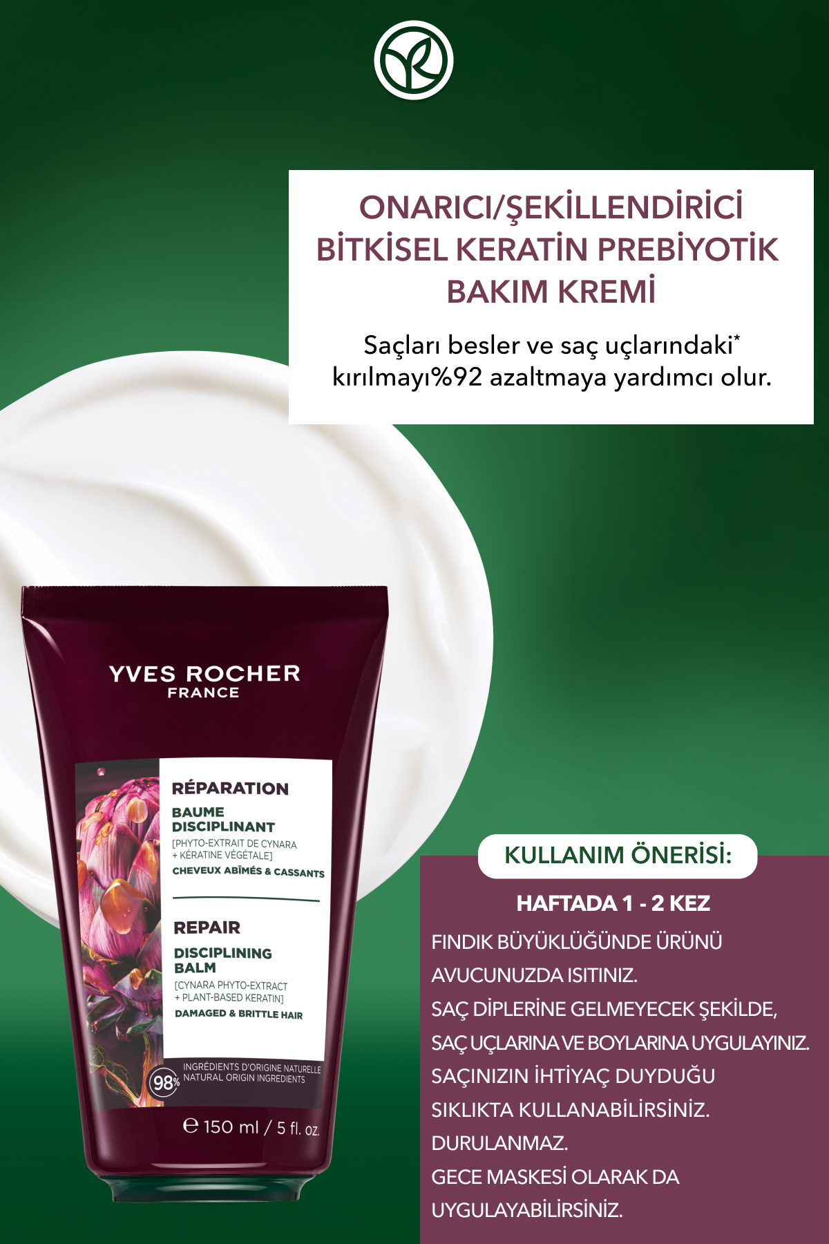 Bitkisel Keratin Bakım Kremi - Tüm Saçlar/Onarıcı / Şekillendirici / Reparation -Prebiyotik,Vegan-15 — 96971 — تصویر 3 از 9