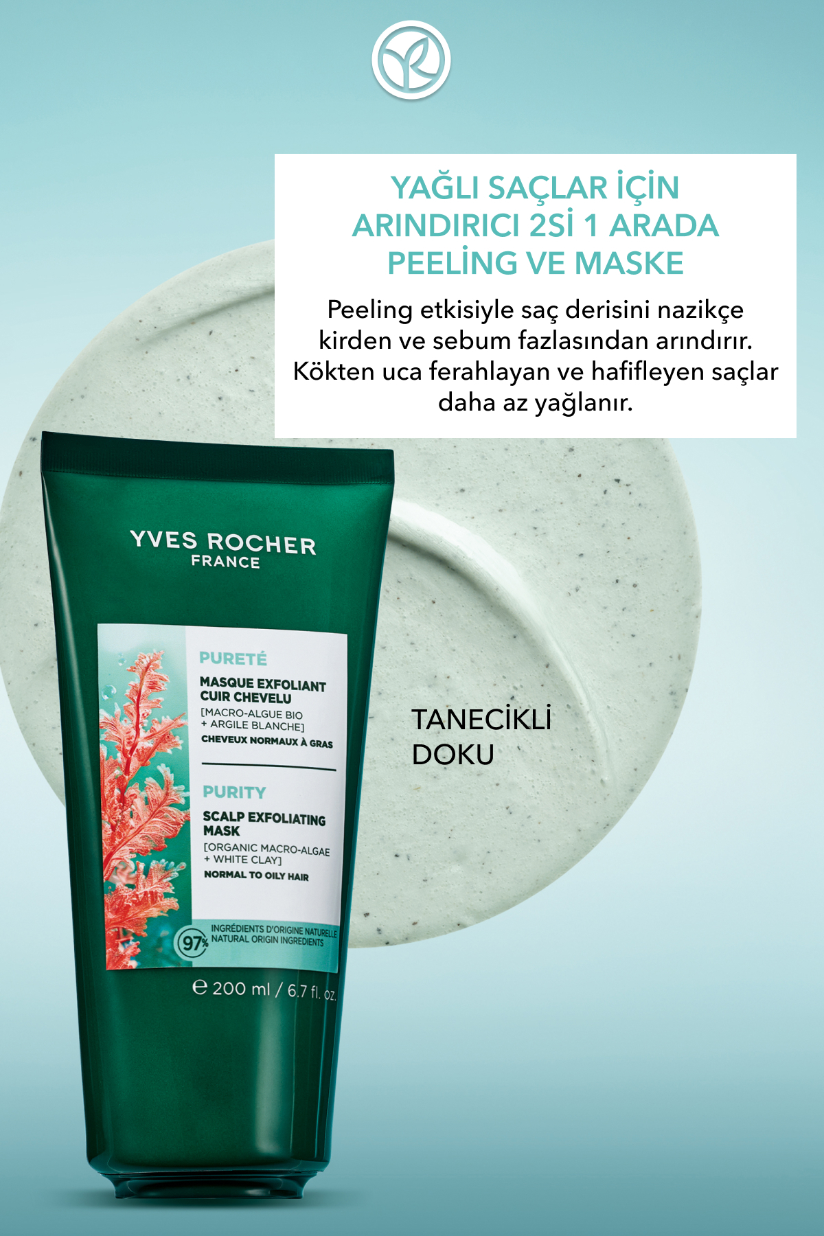 Arındırıcı 2si1 Arada Peeling ve Maske - Yağlı Saçlar / Purete - Vegan -200ml — 93093 — تصویر 2 از 8