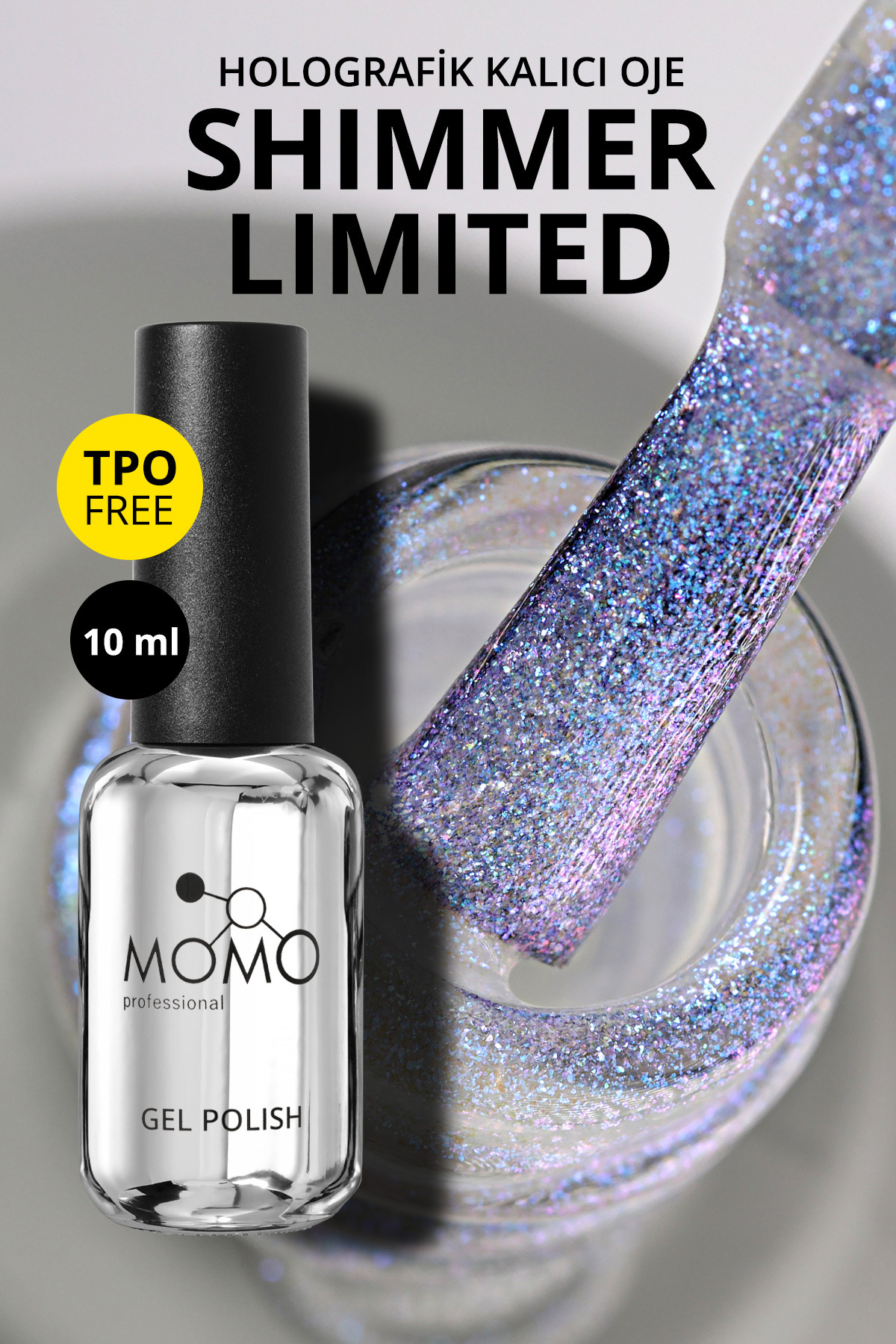 MOMO professional 0 لاک ناخن دائمی هولوگرافیک Shimmer Limited SL05، سفید، آبی، بنفش اکلیلی، 10 میلی لیتر — خاکی 8860101A01S09SL01