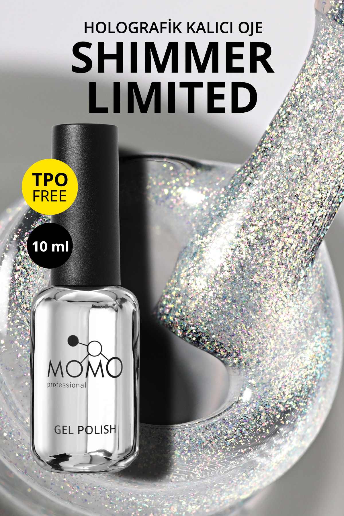 MOMO professional Shimmer Limited Holografik Kalıcı Oje SL01, Rakı Beyazı Altın Simli, 10 ml — خاکی 8860101A01S09SL01