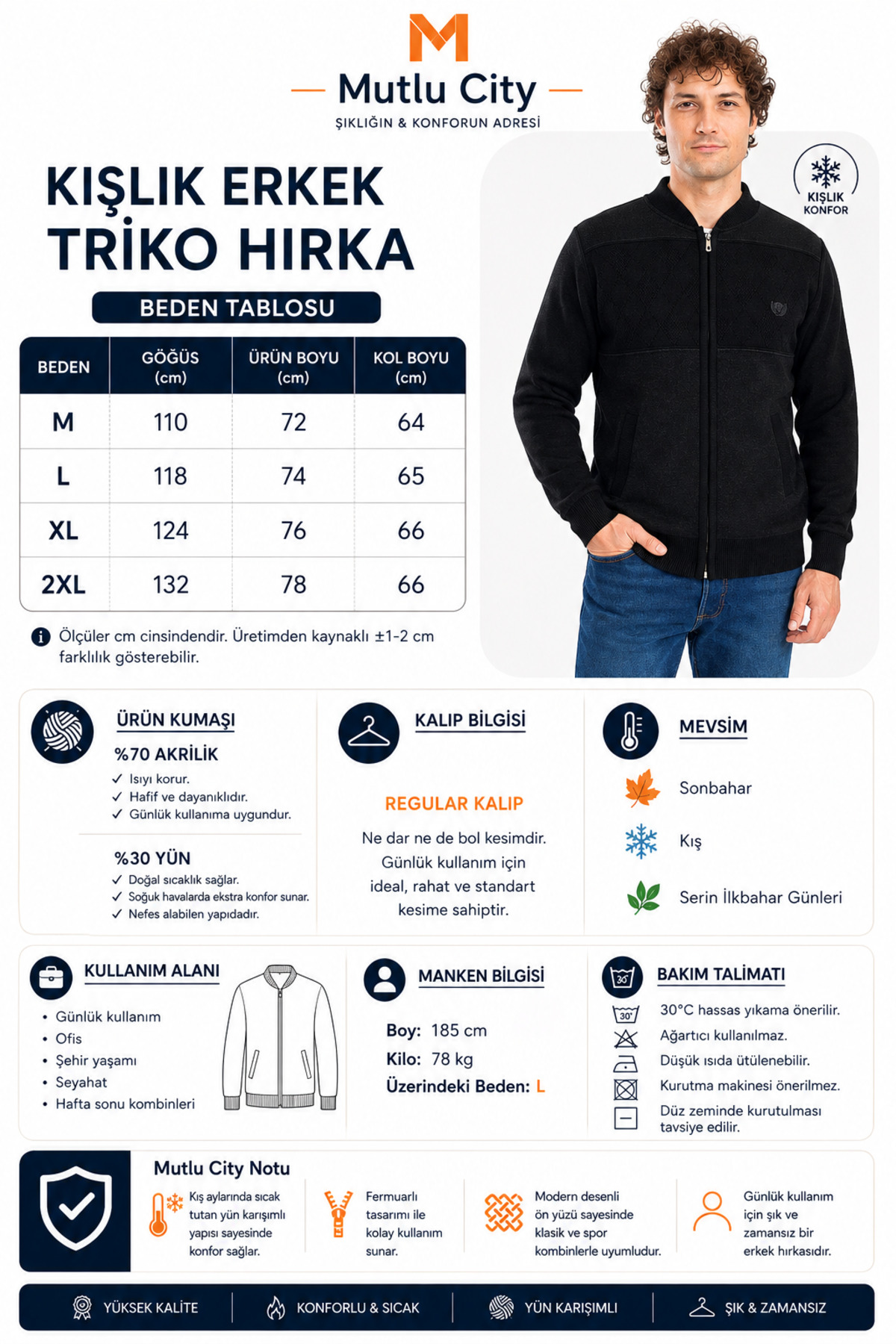 Erkek Orta Yaş ve Üzeri Triko Örgü Akrilik Fermuarlı Kışlık Baba Hırka 3013 — خاکستری 3013 HIRKA — تصویر 4 از 8