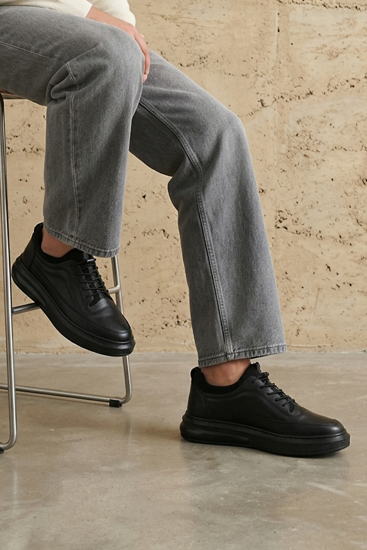 Ziya , Erkek Hakiki Deri Sneaker 161423Z88 Siyah görsel 2