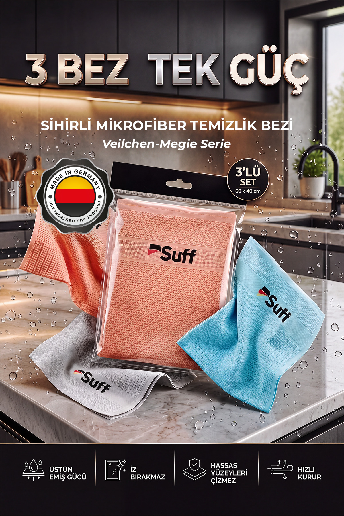 Suff Veilchen Magie Serie Premium Mikrofiber 3'lü Mutfak Temizlik