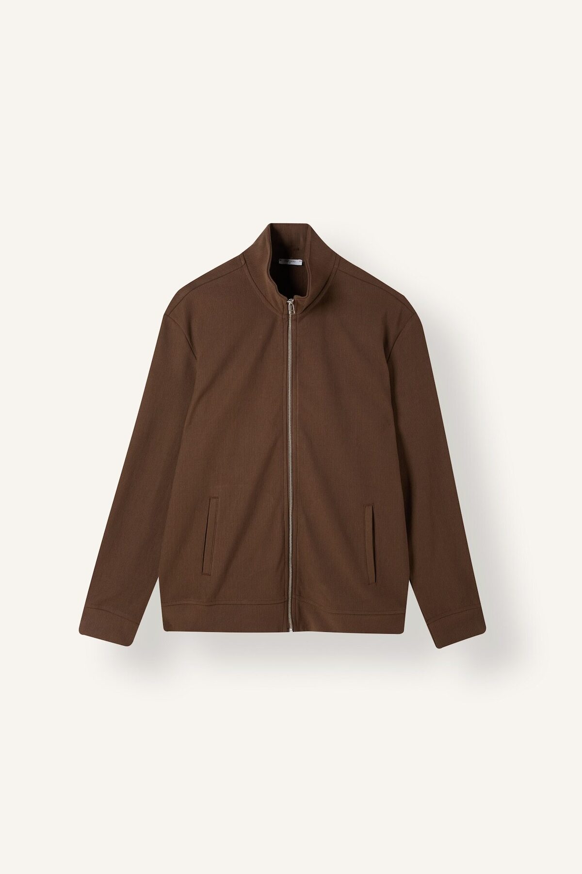 Regular Fit Pamuklu Dik Yaka Fermuarlı Cepli Hırka H5149AX26AU — قهوه‌ای — تصویر 4 از 5