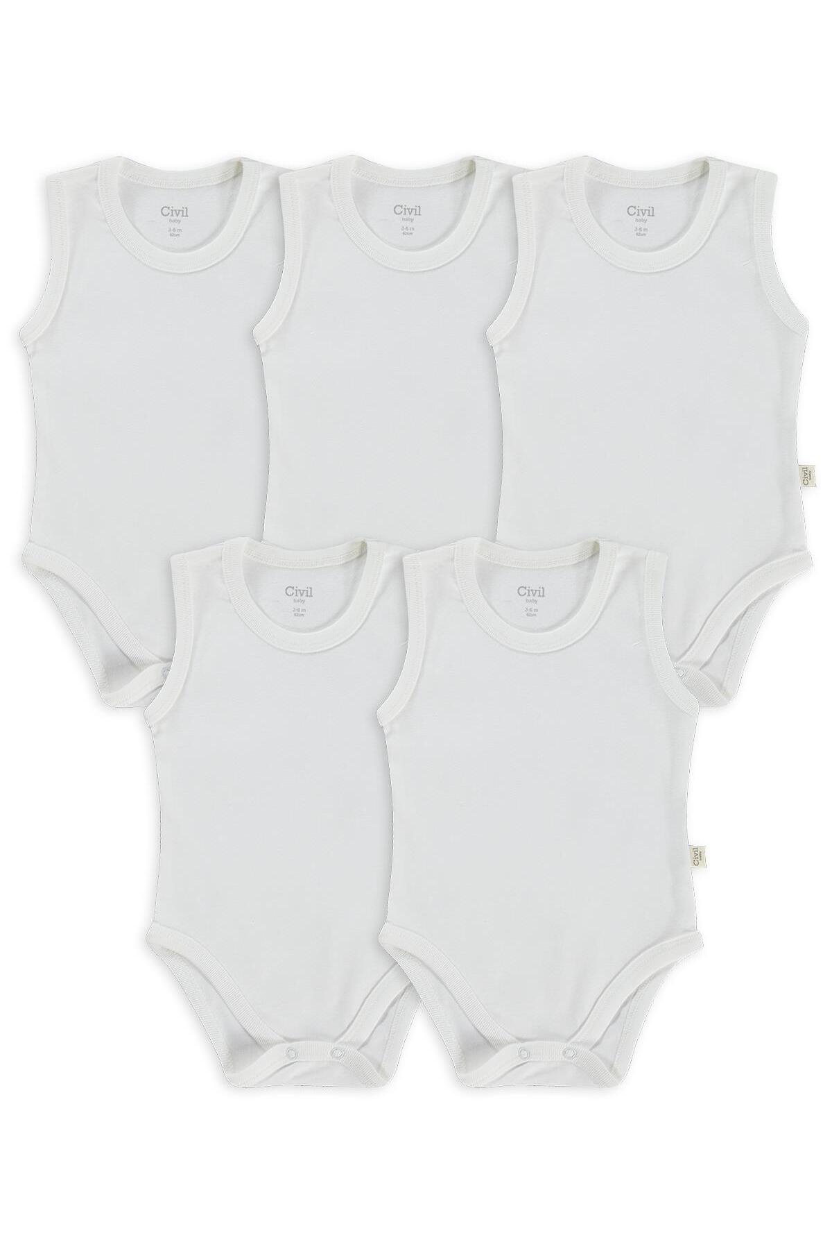 Civil Baby 5 li Düz Basic Sıfır Kol Çıtçıtlı Badi - Beyaz