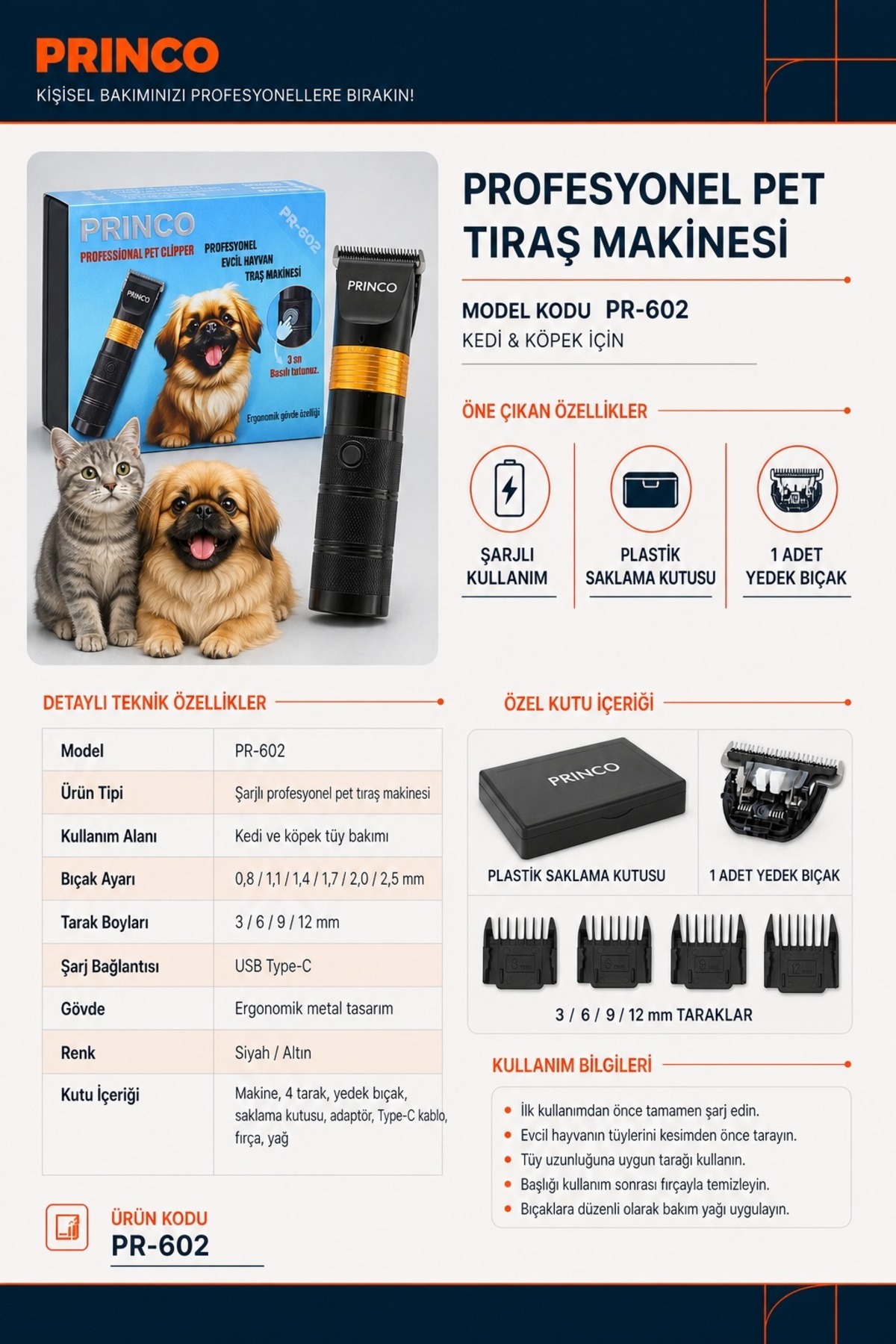 Princo PROFESYONEL EVCİL HAYVAN TIRAŞ MAKİNESİ PR-602 - Fiyatı