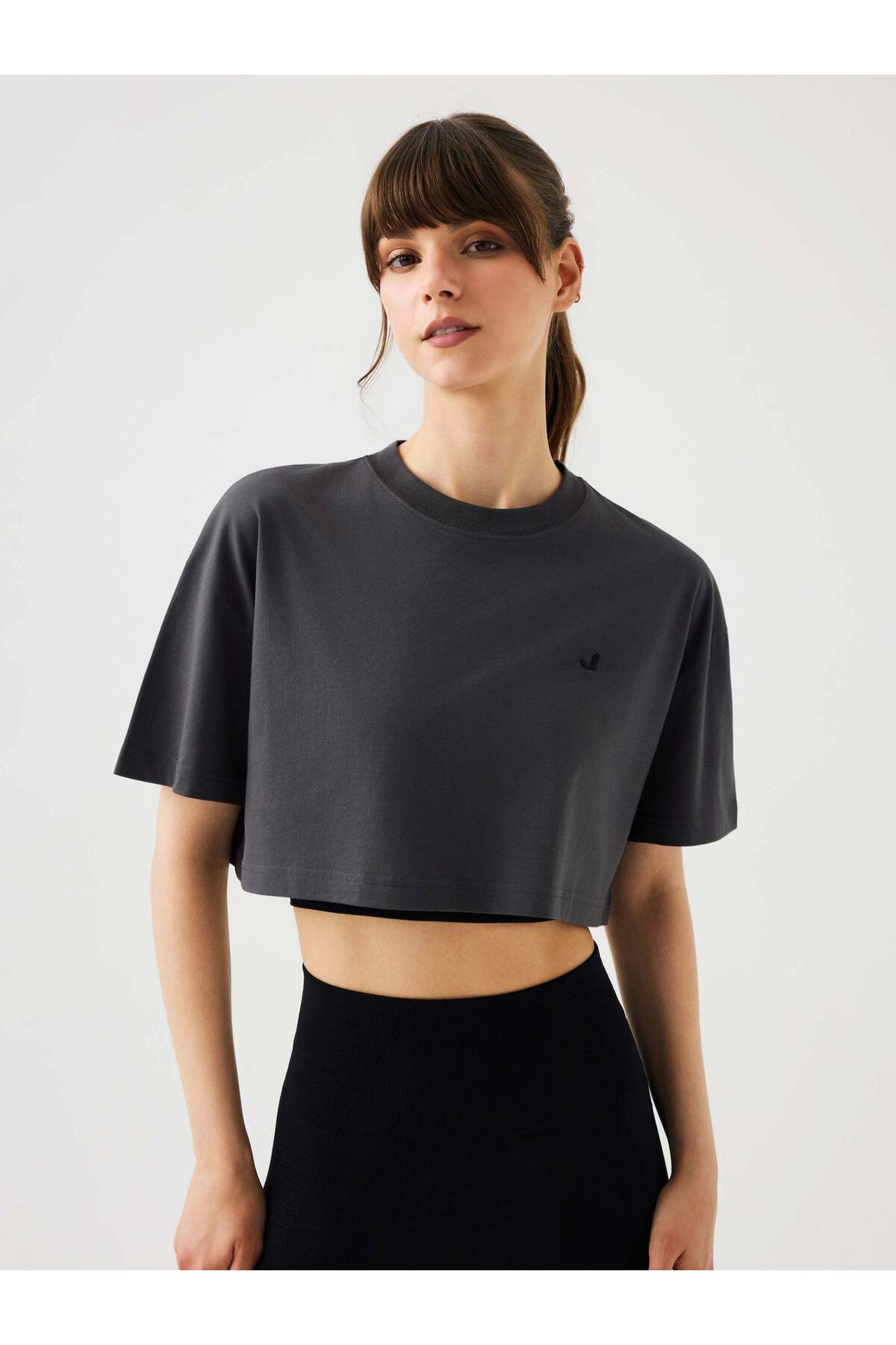 Jerf Aura Crop T-Shirt Antrasit görsel 3