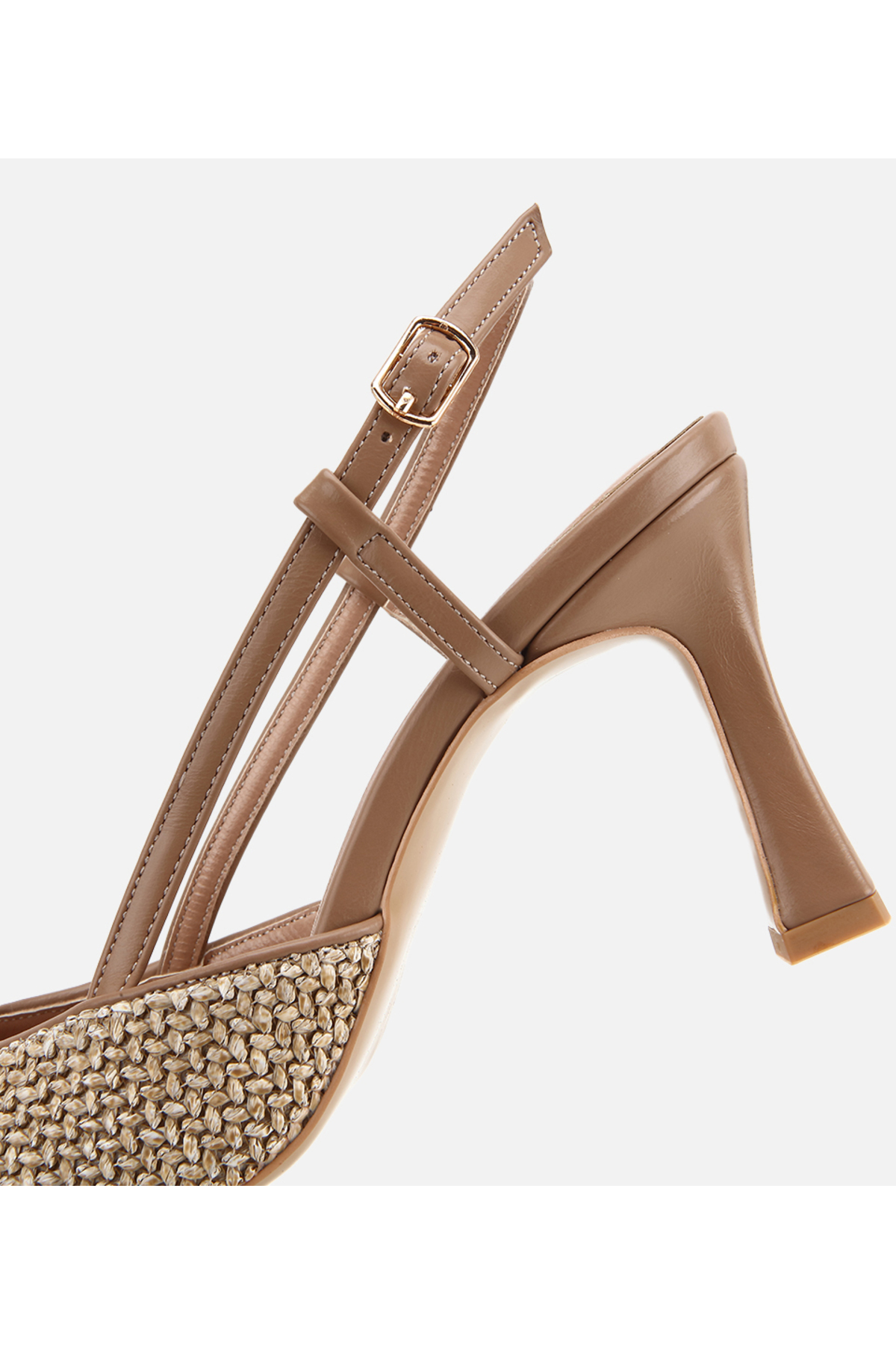 Hotiç Kadın Vizon Hasır Detaylı Tokalı Kısa Topuklu Stiletto görsel 6