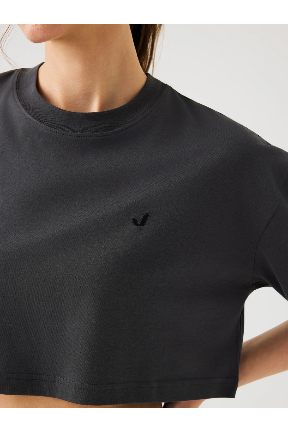 Jerf Aura Crop T-Shirt Antrasit görsel 4