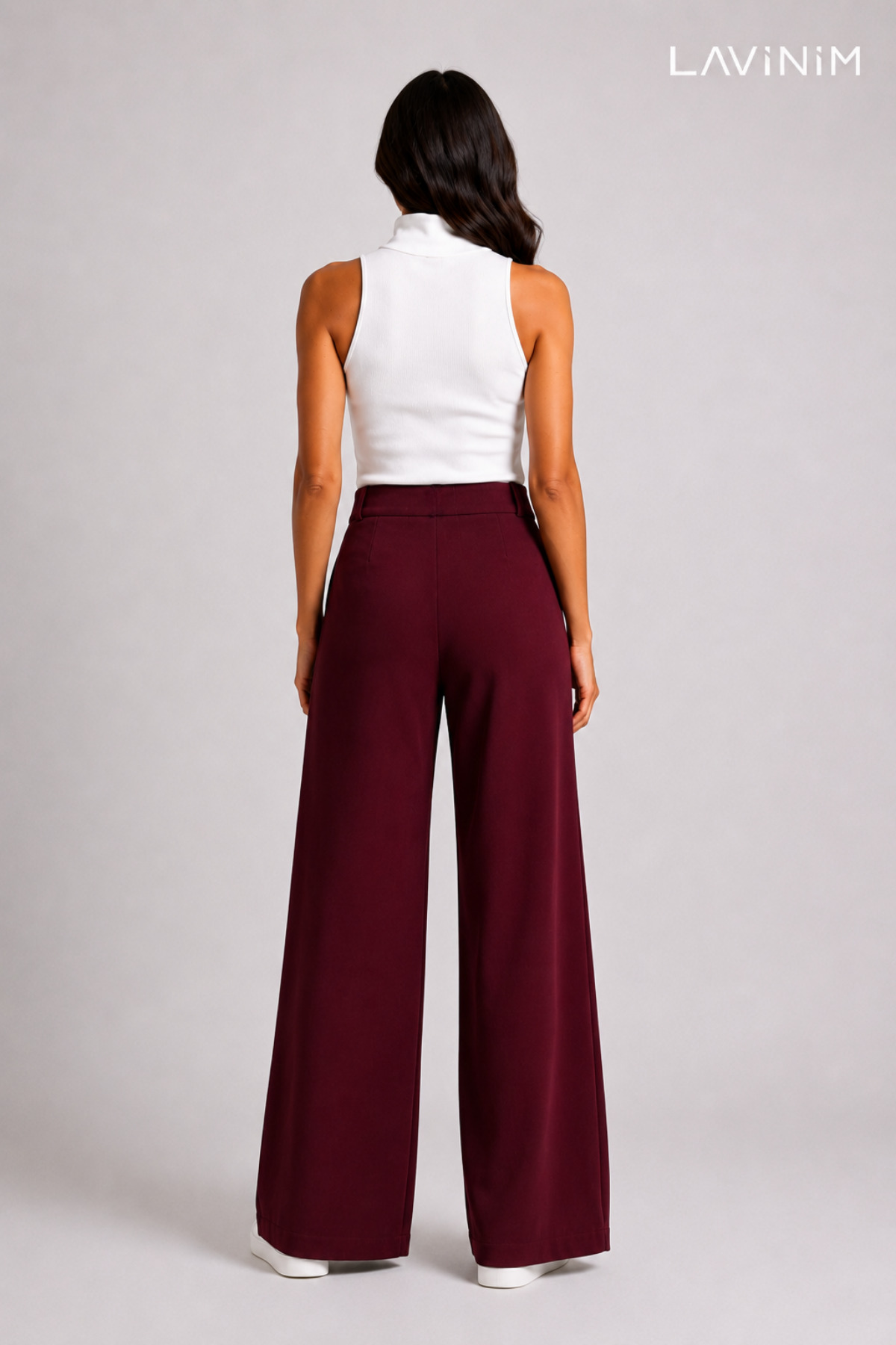 LAVİNİM Palazzo Oversize Orjinal Kesim Bordo Kadın Pantolon görsel 5