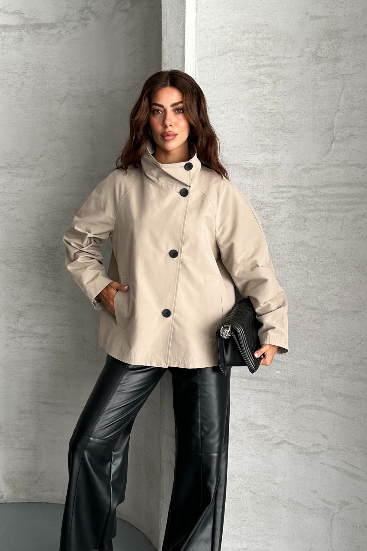 macharel jeans Kadın Astarlı Oversize Düğmeli Geniş Yaka Mevsimlik Trenç Ceket görsel 2