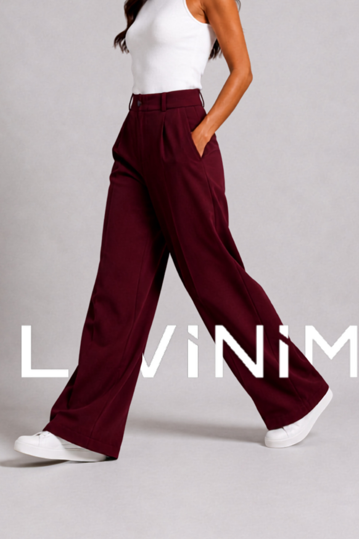 LAVİNİM Palazzo Oversize Orjinal Kesim Bordo Kadın Pantolon görsel 3