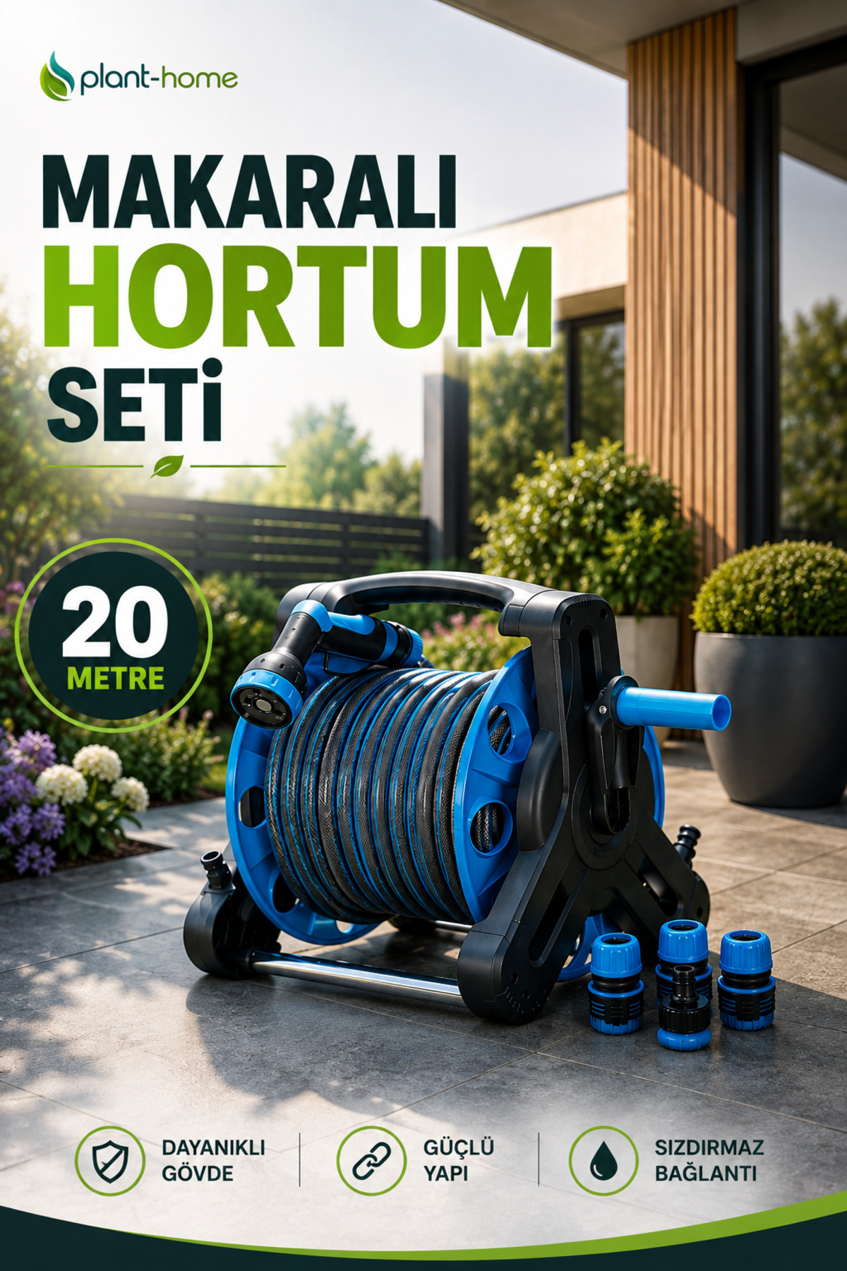plant-home Makaralı Hortum Seti 20 Metre Bahçe Sulama Hortumu 1/2