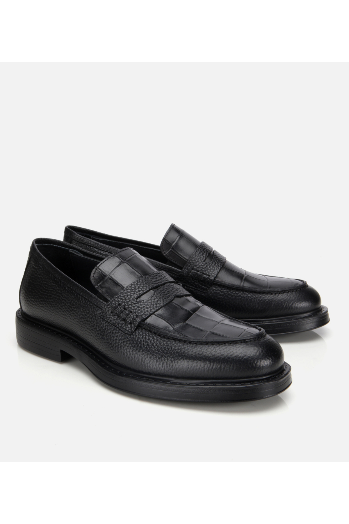 Hotiç Erkek Deri Siyah Kroko Detaylı Klasik Loafer görsel 2