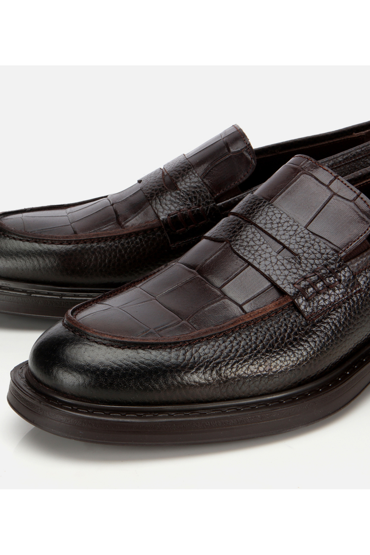 Hotiç Erkek Deri Kahverengi Kroko Detaylı Klasik Loafer görsel 3