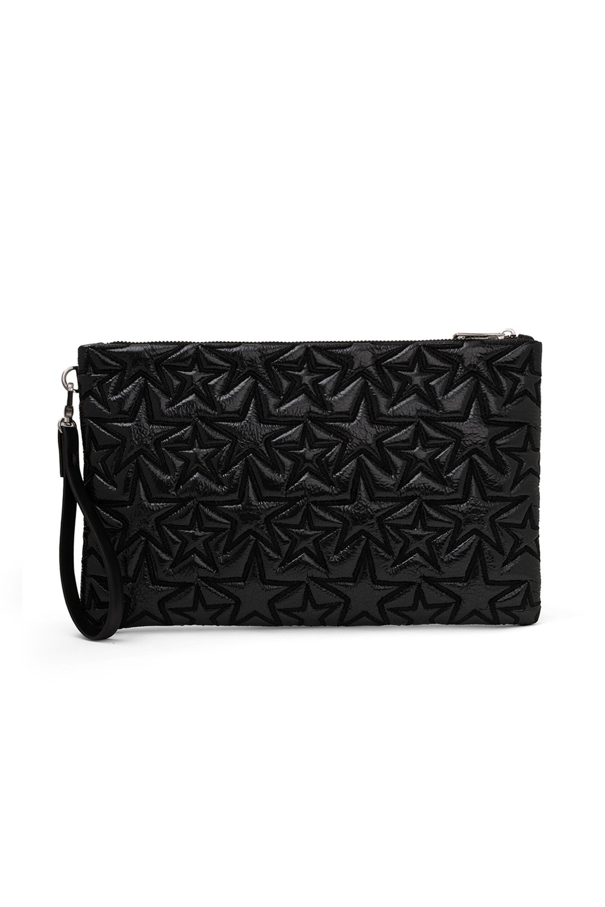 Ecrou Yıldız Desenli Siyah Parlak Portföy & Clutch Çanta Çıkarılabilir Bileklik Askılı 30 x 19 cm görsel 5