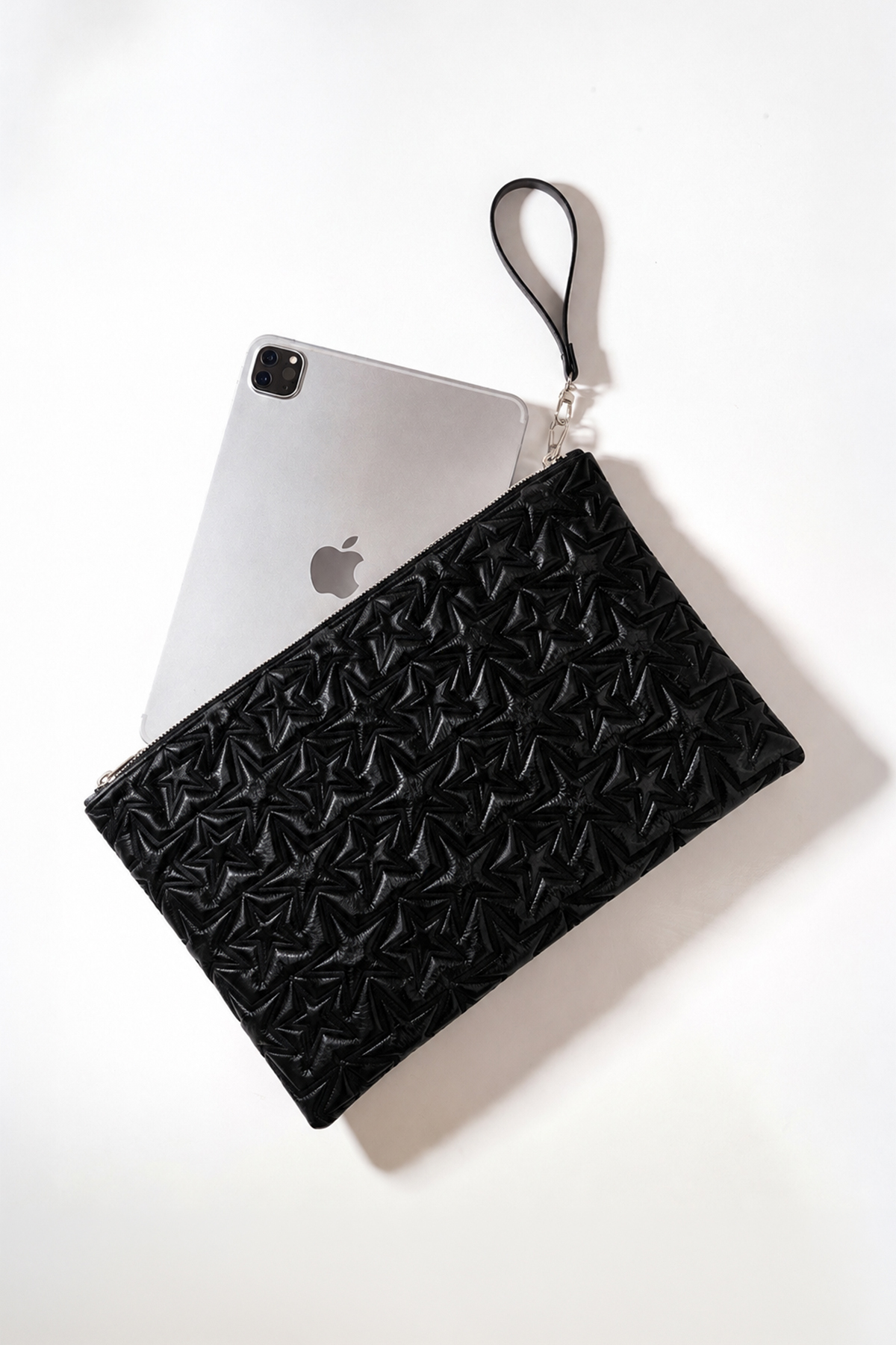 Ecrou Yıldız Desenli Siyah Parlak Portföy & Clutch Çanta Çıkarılabilir Bileklik Askılı 30 x 19 cm görsel 4