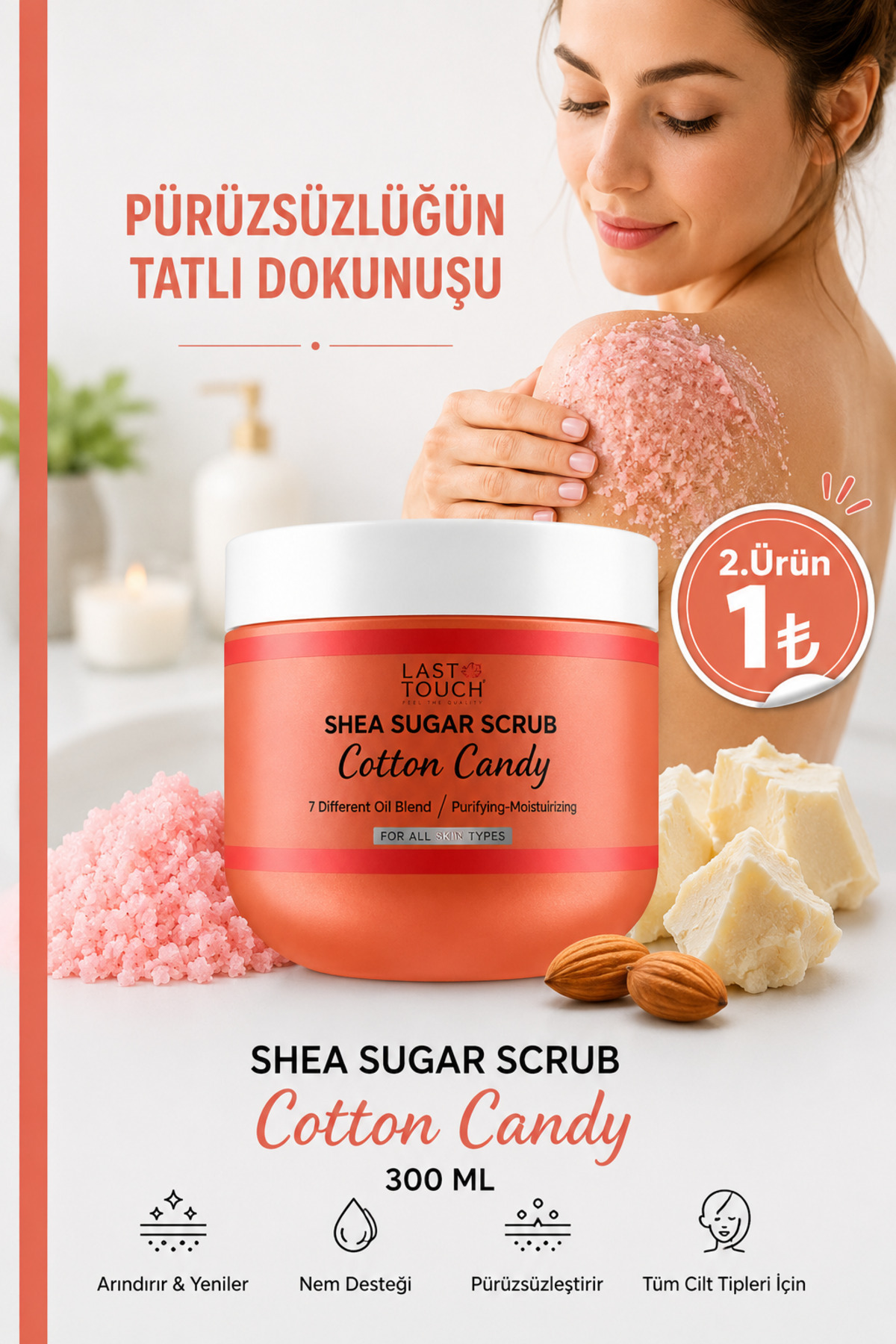LAST TOUCH Body Scrub Besleyici, Nemlendirici ve Arındırıcı, Shea Şeker Scrub 300 ML ( Cotton Candy ) — BS25130