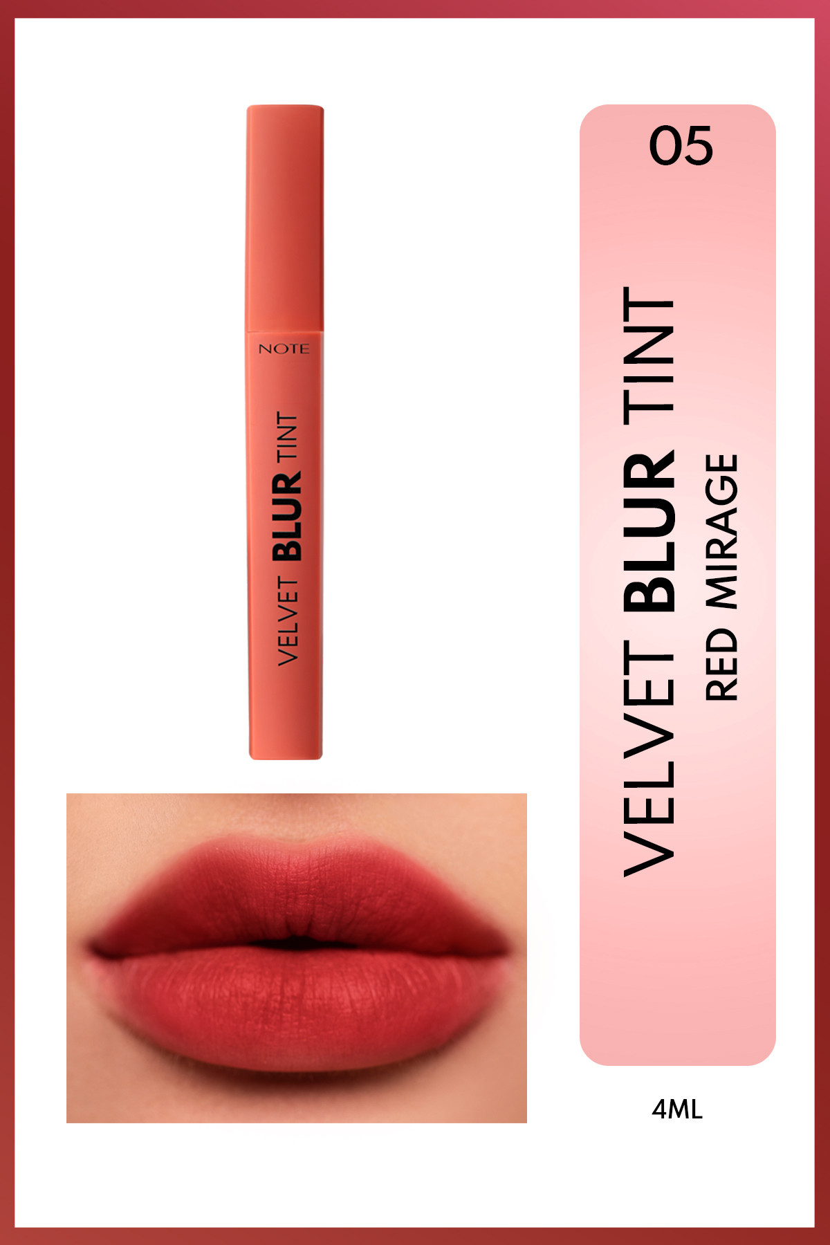 NOTE Velvet Blur Tint Kadife Bitişli Nemlendirici Mat Ruj - 05 Red Mirage - Pembe — صورتی LST LIP BLUR TINT