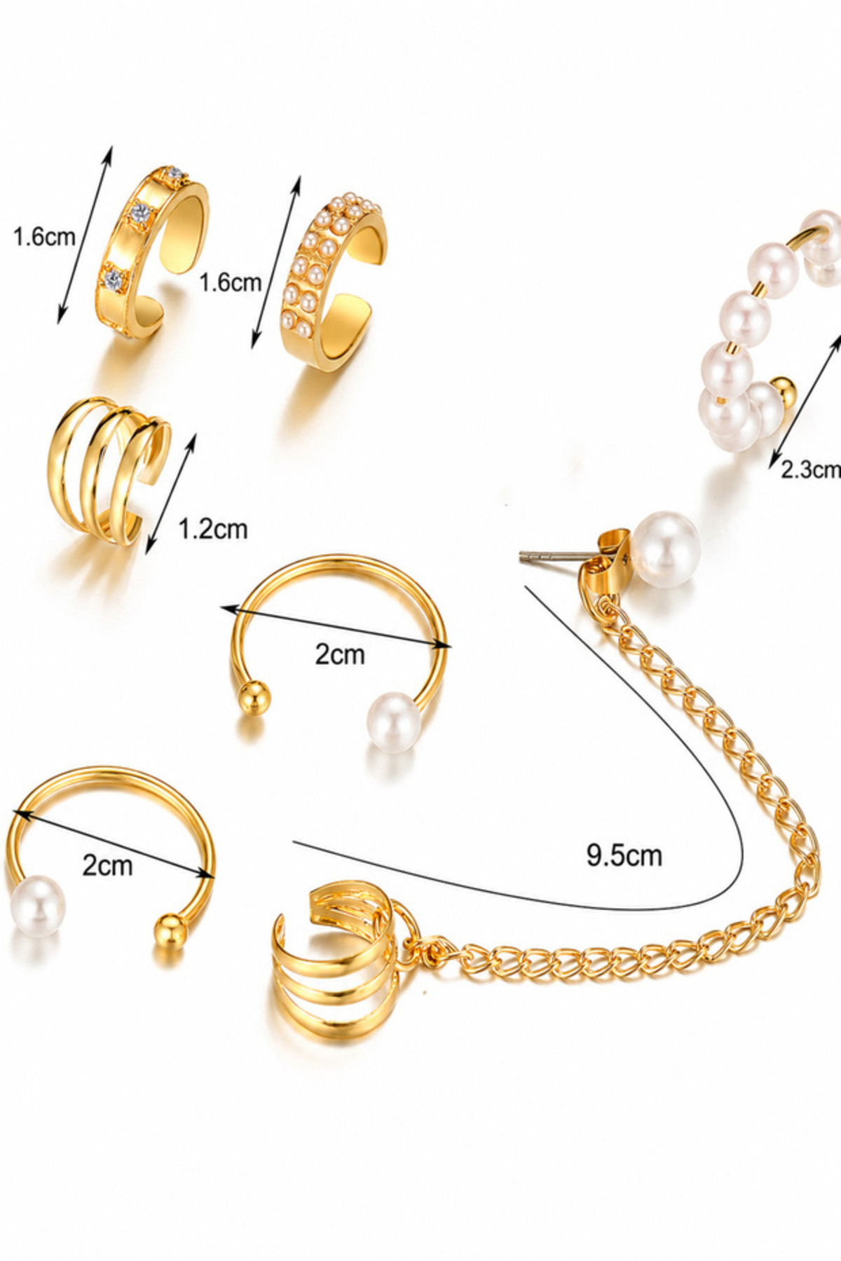 The Collection Çoklu İnci Detaylı Deliksiz Sıkıştırmalı 8'li Set Kadın Ear Cuff Kıkırdak Küpe Set görsel 4