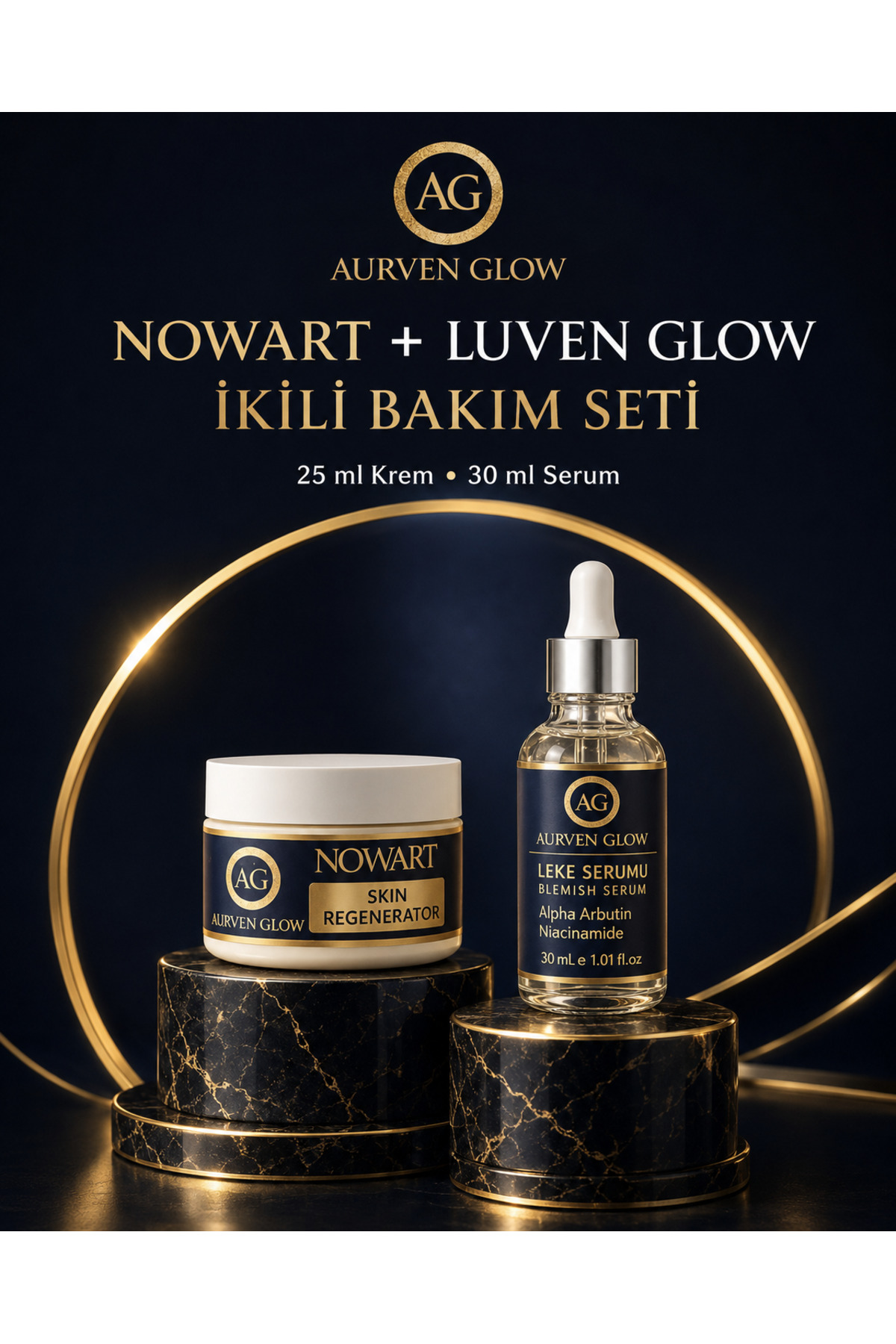 AURVEN GLOW Nowart Skin Regenerator + Luven Glow Leke Karşıtı Serum — KR-SRM-001