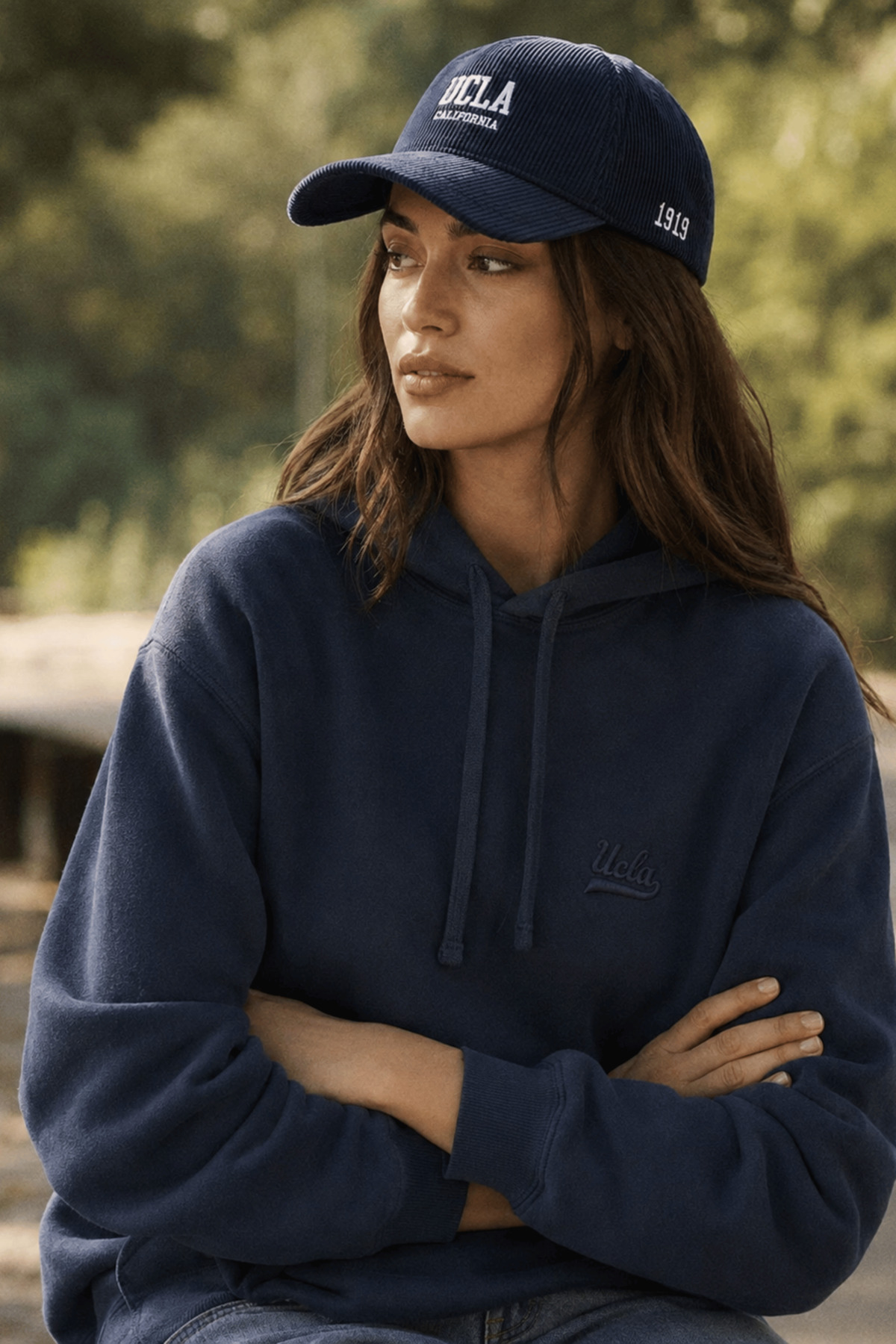 UCLA WINDSOR Lacivert Kadife Baseball Cap Nakışlı - Unisex Şapka