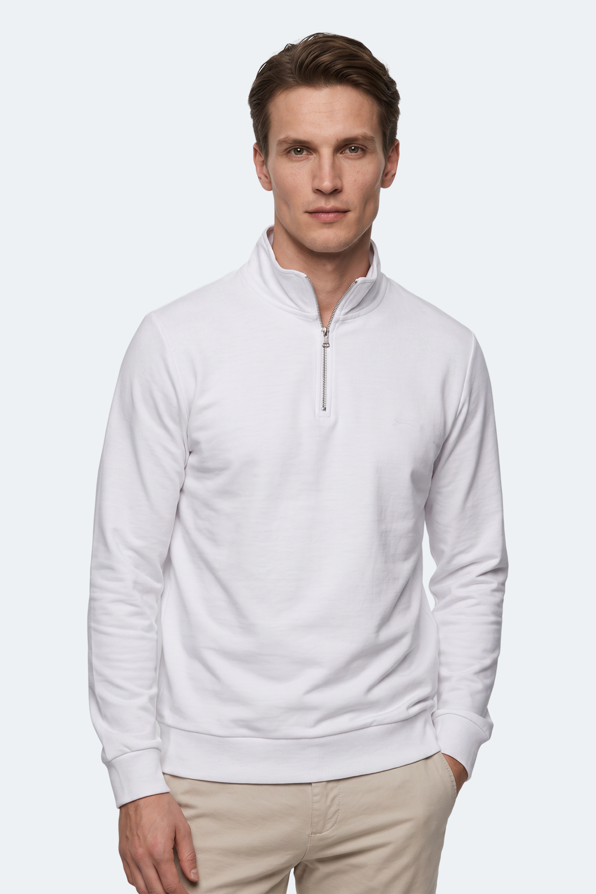 سویشرت سفید زیپ‌دار یقه ایستاده مردانه KIVO I اسلازنگر سویشرت Slazenger