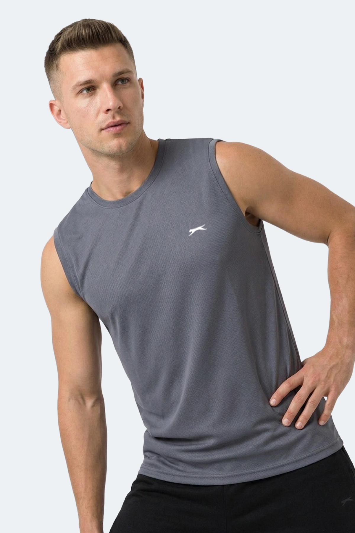 Slazenger HAZZAR I Erkek Kolsuz Koyu Gri Tişört görsel 4