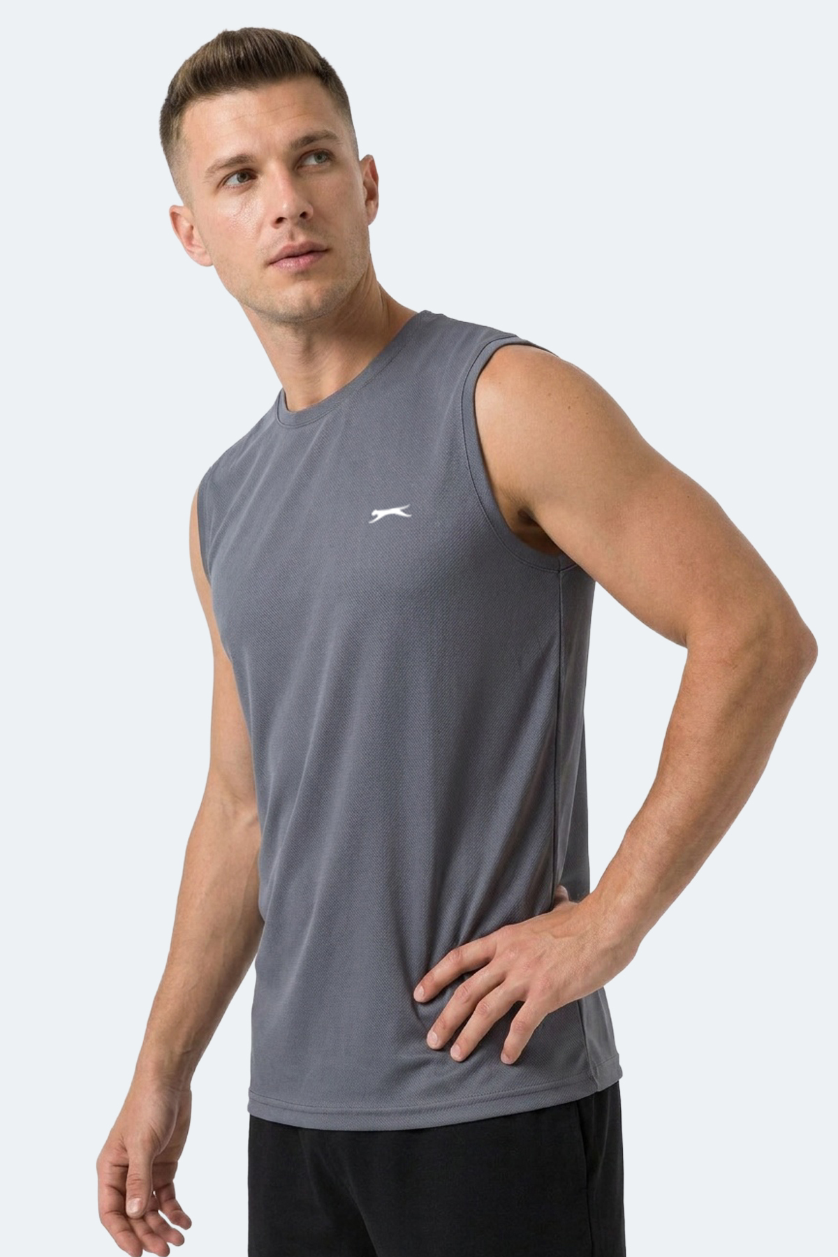 Slazenger HAZZAR I Erkek Kolsuz Koyu Gri Tişört görsel 5