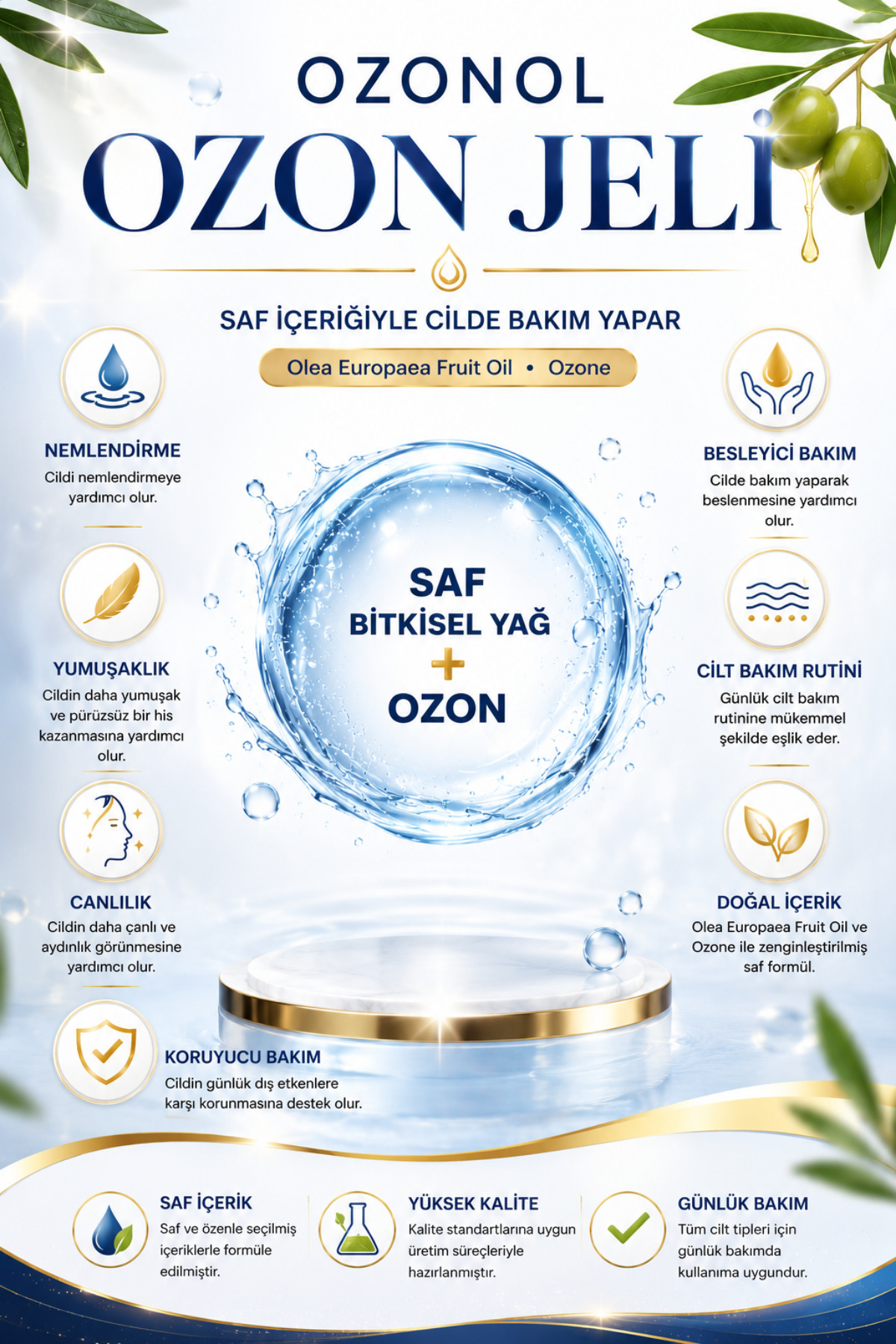 Ozon Jeli – Olea Europaea Fruit Oil ve Ozone İçeren Nemlendirici Cilt Bakım Jeli — ozonoljel001 — تصویر 2 از 4