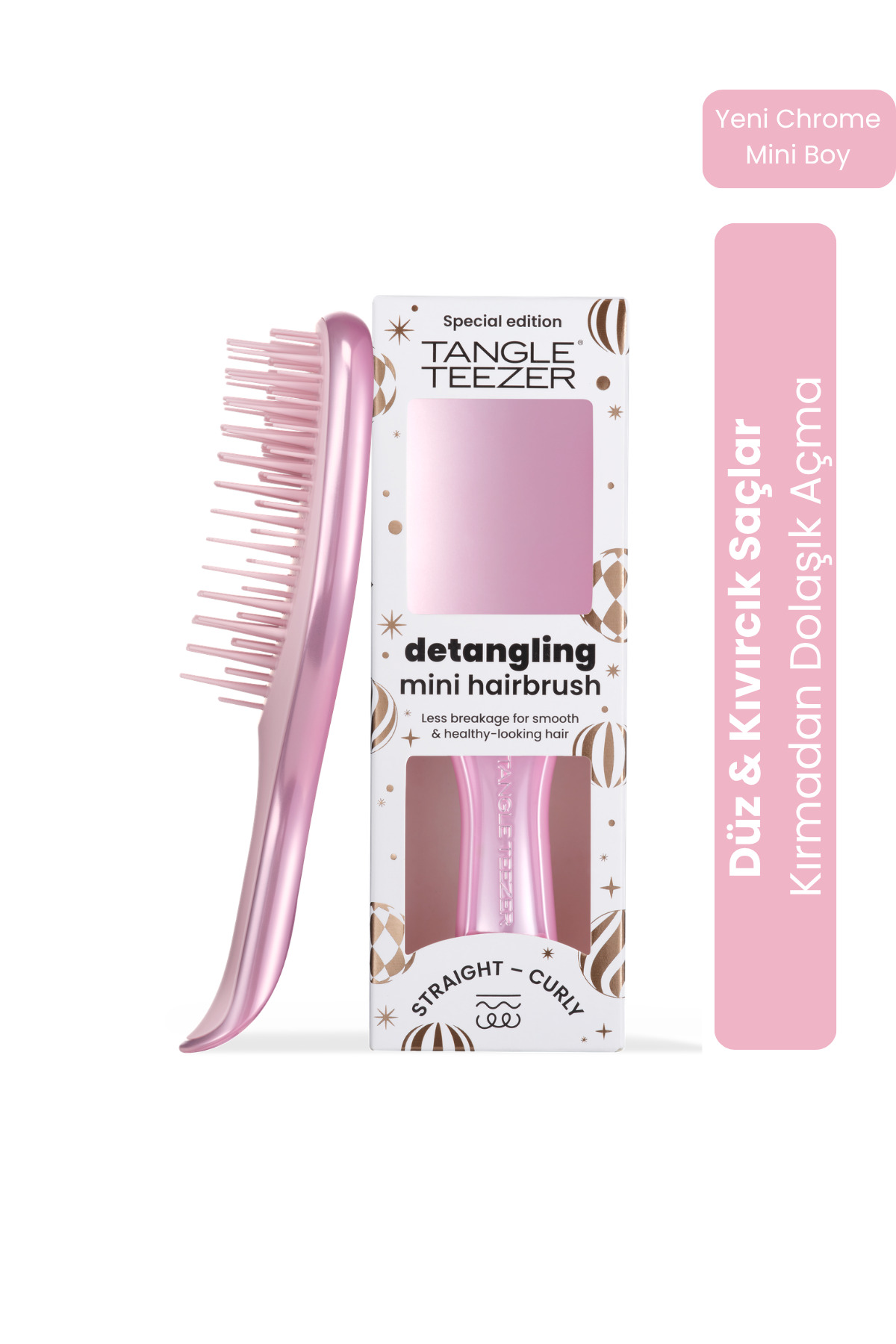 Tangle Teezer Mini Ultimate Detangler Satin Pink Chrome Saç Fırçası-Tarak / Mini Boy — صورتی 10204-031-3
