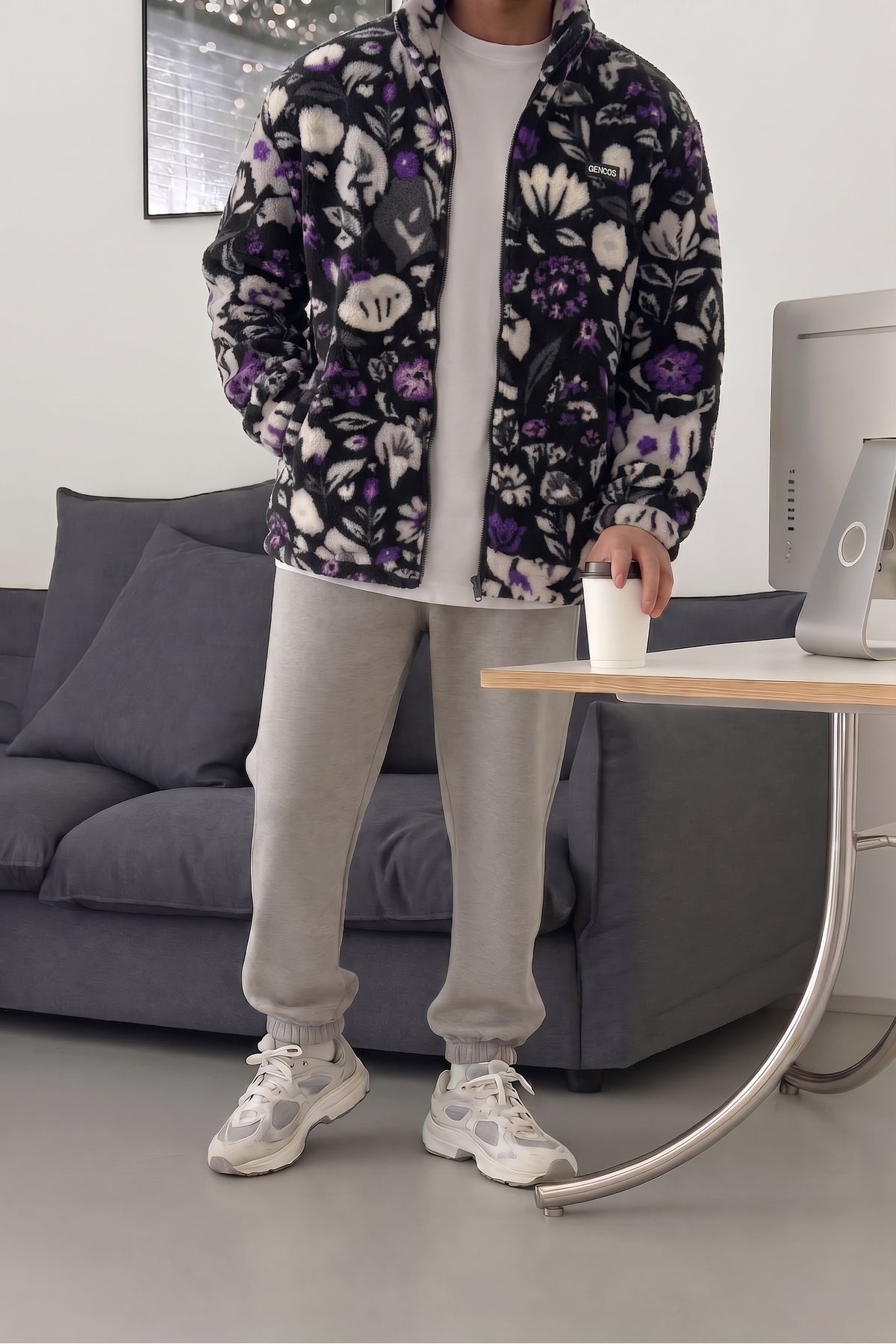 GENIUS STORE Oversize Peluş Tam Fermuarlı Sweatshirt Peluş İçi Polarlı Sherpa Kumaş Sweatshirt görsel 3