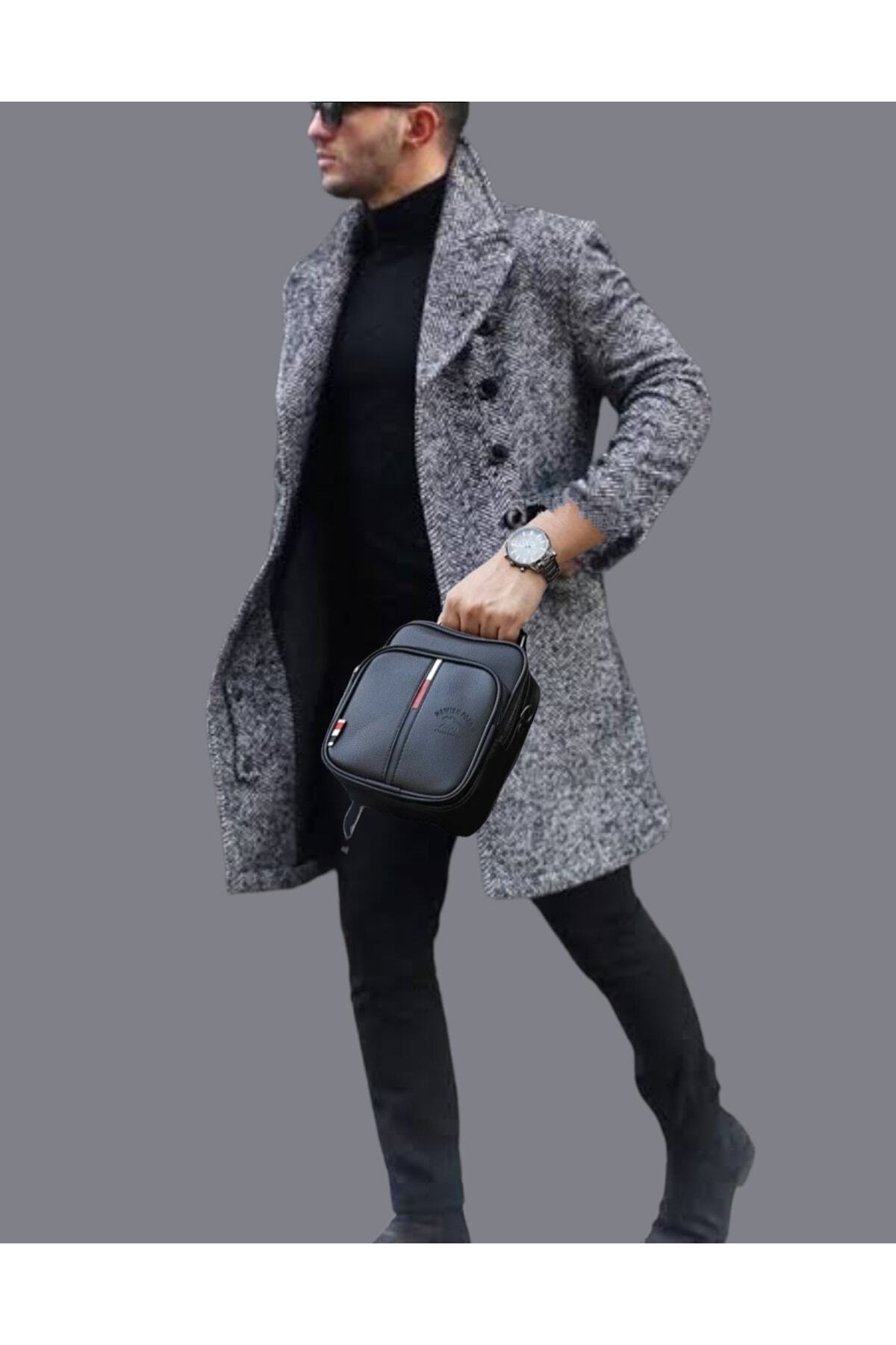NEWISH POLO ACCESSORIES Erkek Siyah Deri Voyager Şık Günlük El Ve Omuz Çantası Şık Crossbody Günlük Erkek Seyahat Çantası görsel 6
