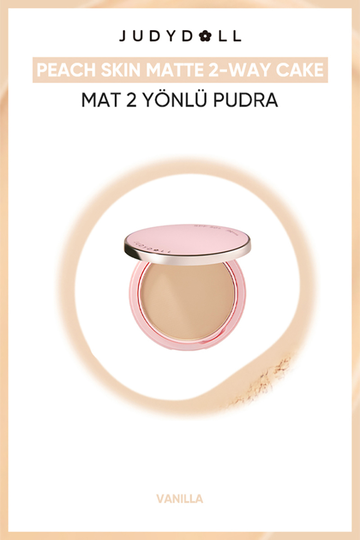 JUDYDOLL Peach Skin Matte 2-Way Cake Mat Pudra Vanilla | Kompakt Pudra & Yüz Pudrası — بژ AU2600076