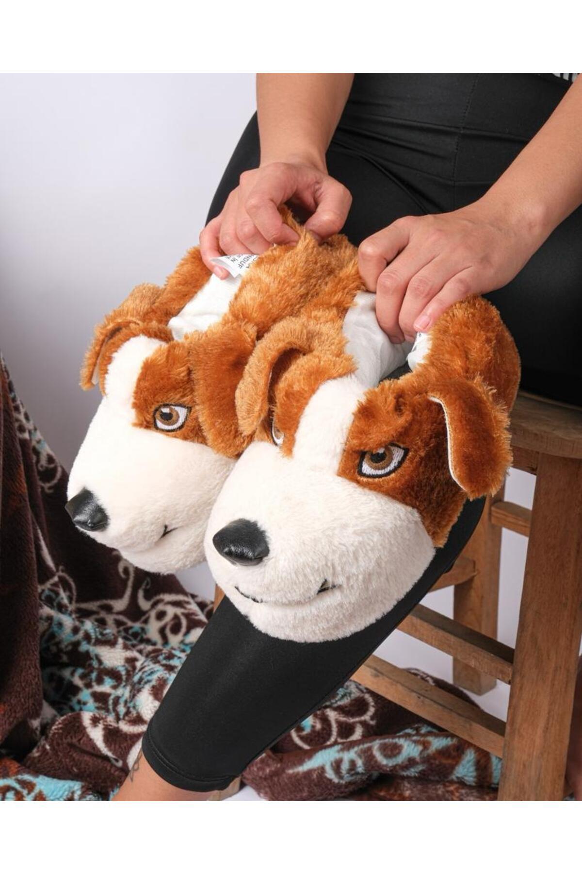 SELÇUK SÖNMEZ Kahverengi Peluş Köpek Panduf Ev Terliği 36-40 Numara görsel 4