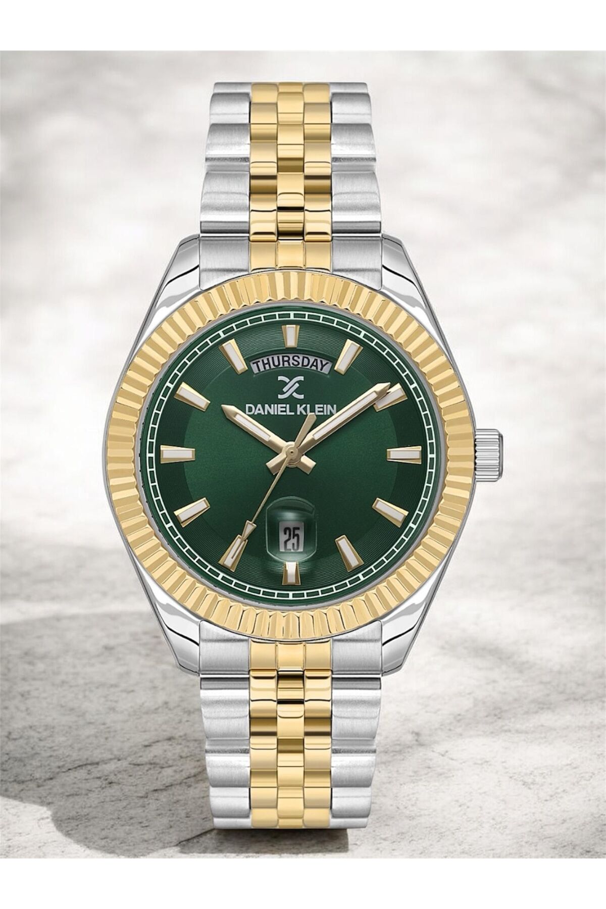 Daniel Klein Rolex Kasa İçi Yeşil Sarı Gümüş Kordon Erkek Kol Saati Su Geçirmez 2 Yıl Garantili görsel 5