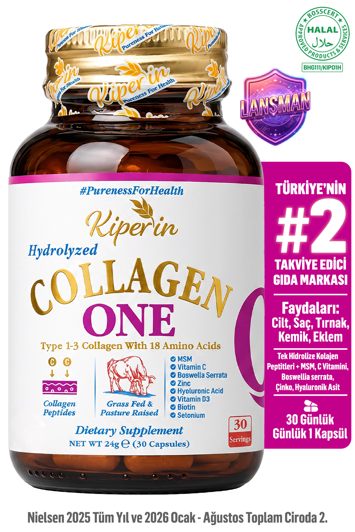 Kiperin One | Tek Hidrolize Kolajen Peptitler | MSM, Biotin, Hyaluronik Asit,...
