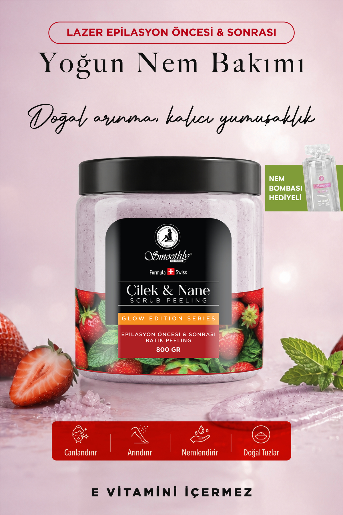 Smoothly Çilek Nane Aromalı Batık Karşıtı Vücut Peelingi 800 gr E Vitamini Içermez — CİLEKNANE800PEELİNG