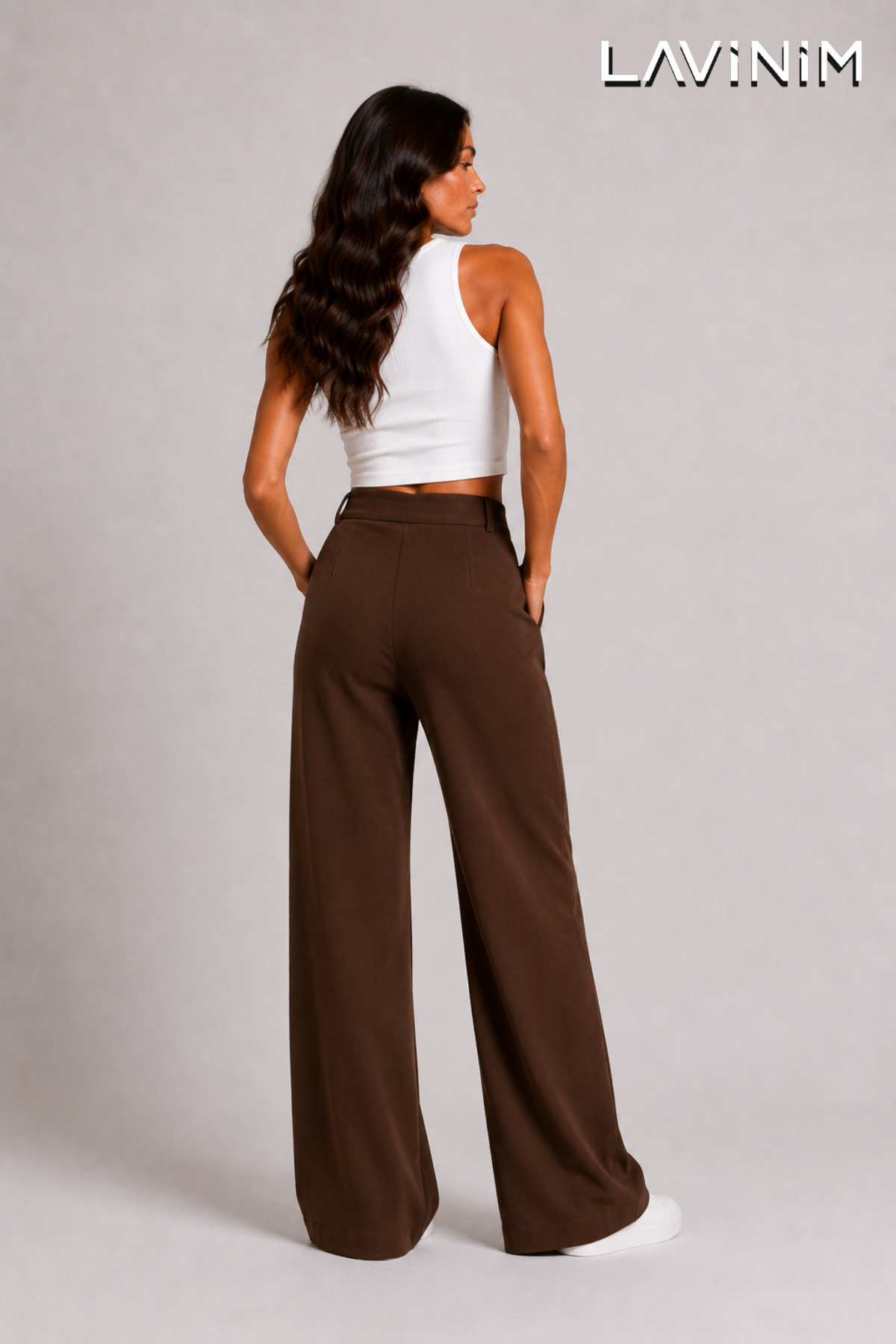LAVİNİM Palazzo Pantolon Kahverengi Oversize Kesim görsel 6