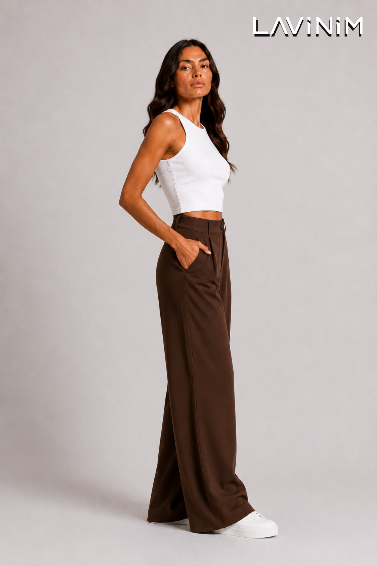 LAVİNİM Palazzo Pantolon Kahverengi Oversize Kesim görsel 5