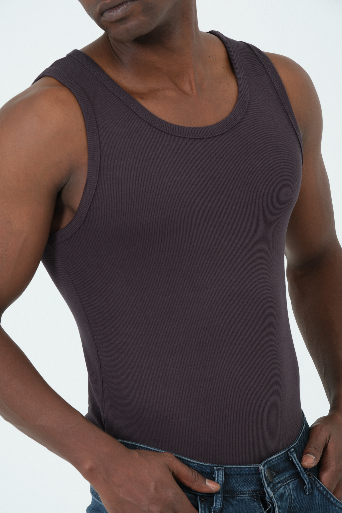 gamaro Erkek Halter Yaka penye kaşkorse fitted kalıp Sporcu Likralı Atlet görsel 2