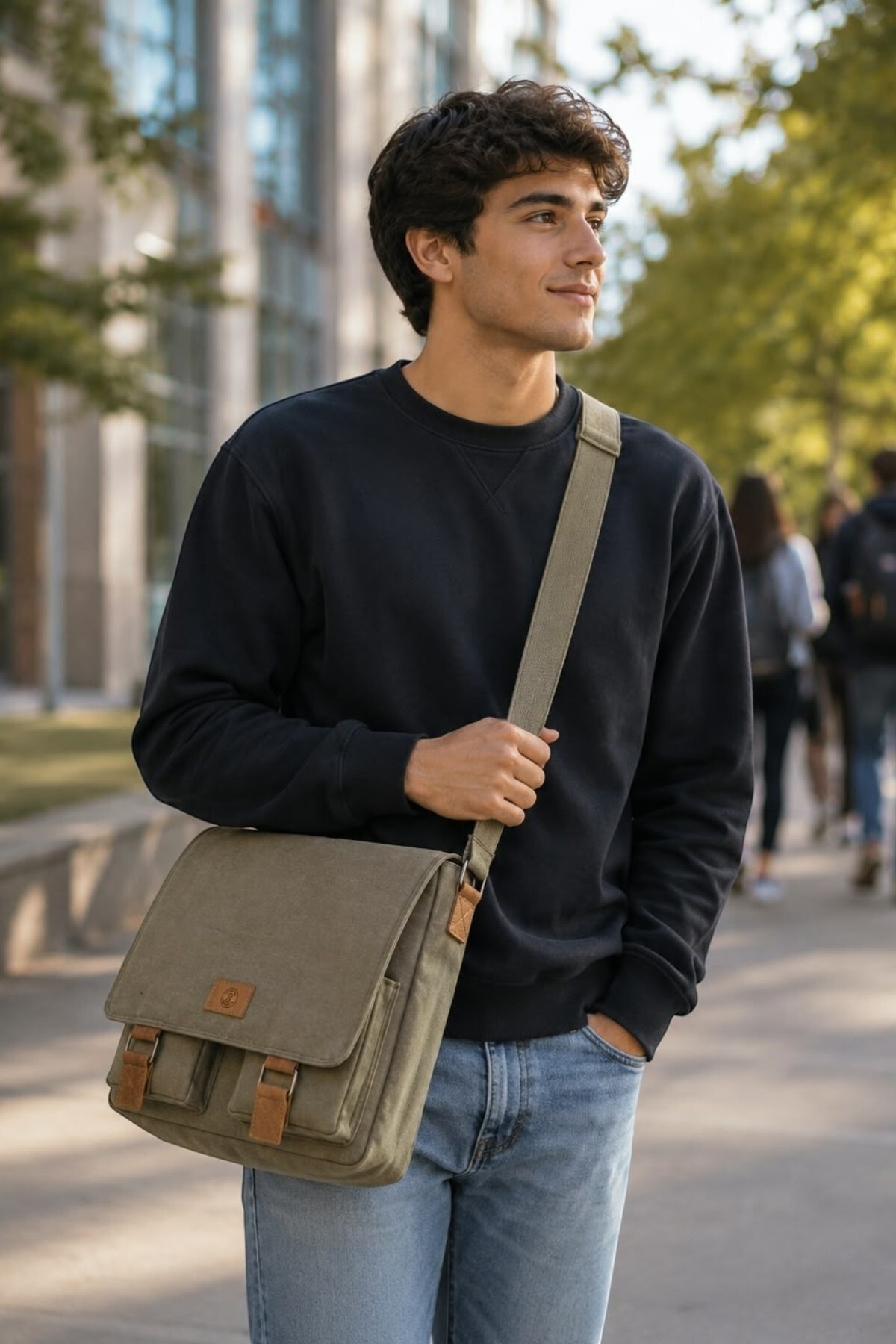 QUB CLUB Unisex Kanvas Su Geçirmez Postacı Iş Okul Evrak Laptop Notebook Çantası (EL ÇANTASI HEDİYELİ)