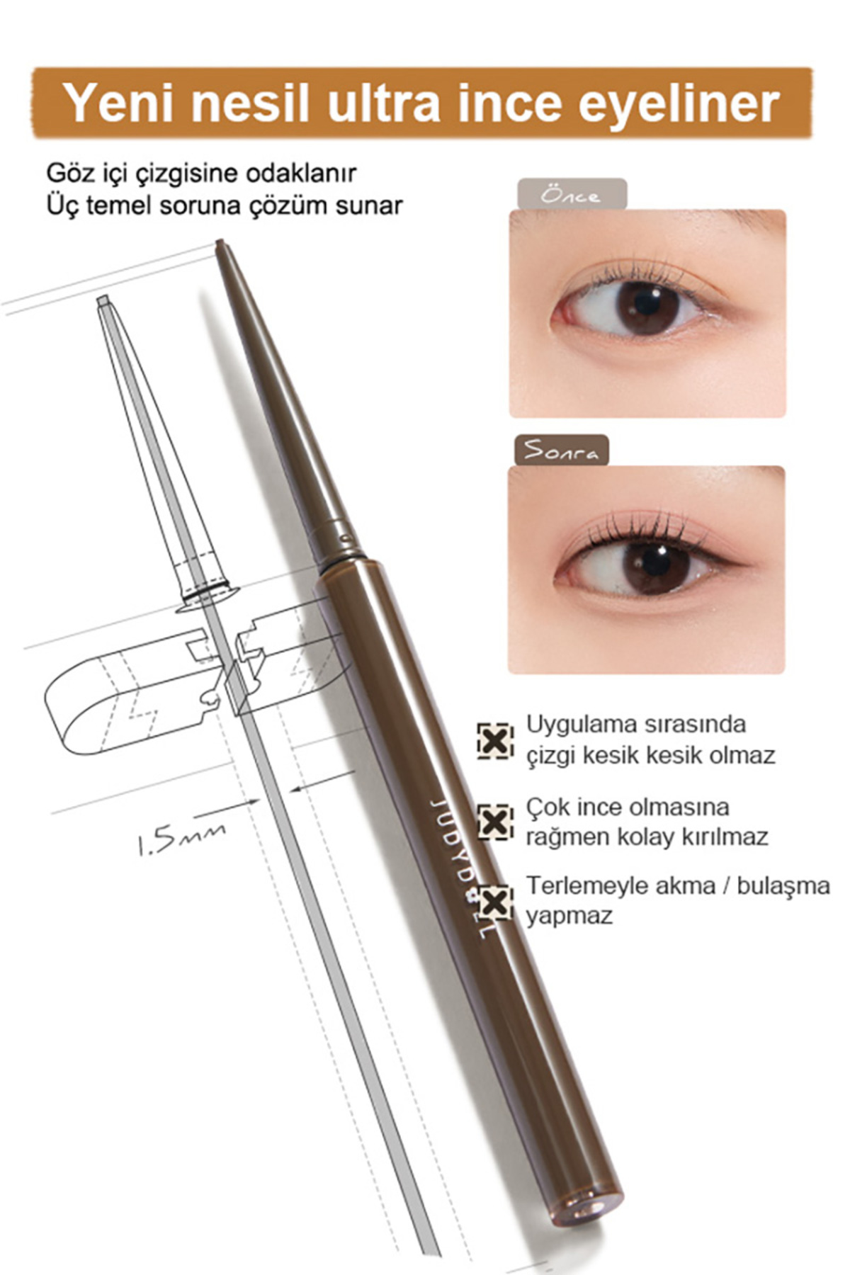 خط چشم ژل خط چشم بسیار ظریف خط چشم ضد آب #02 قهوه ای تیره — قهوه‌ای judydoll-9087127093525 — تصویر 5 از 6