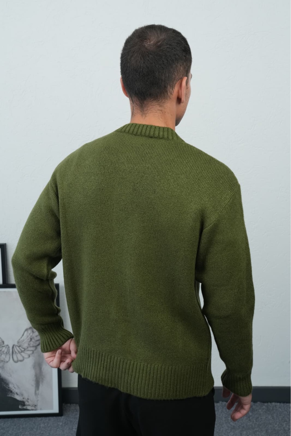 ژاکت بافتنی ضخیم کشمیری یقه گرد مردانه دکمه‌دار — سبز 27K-2856 — تصویر 4 از 4