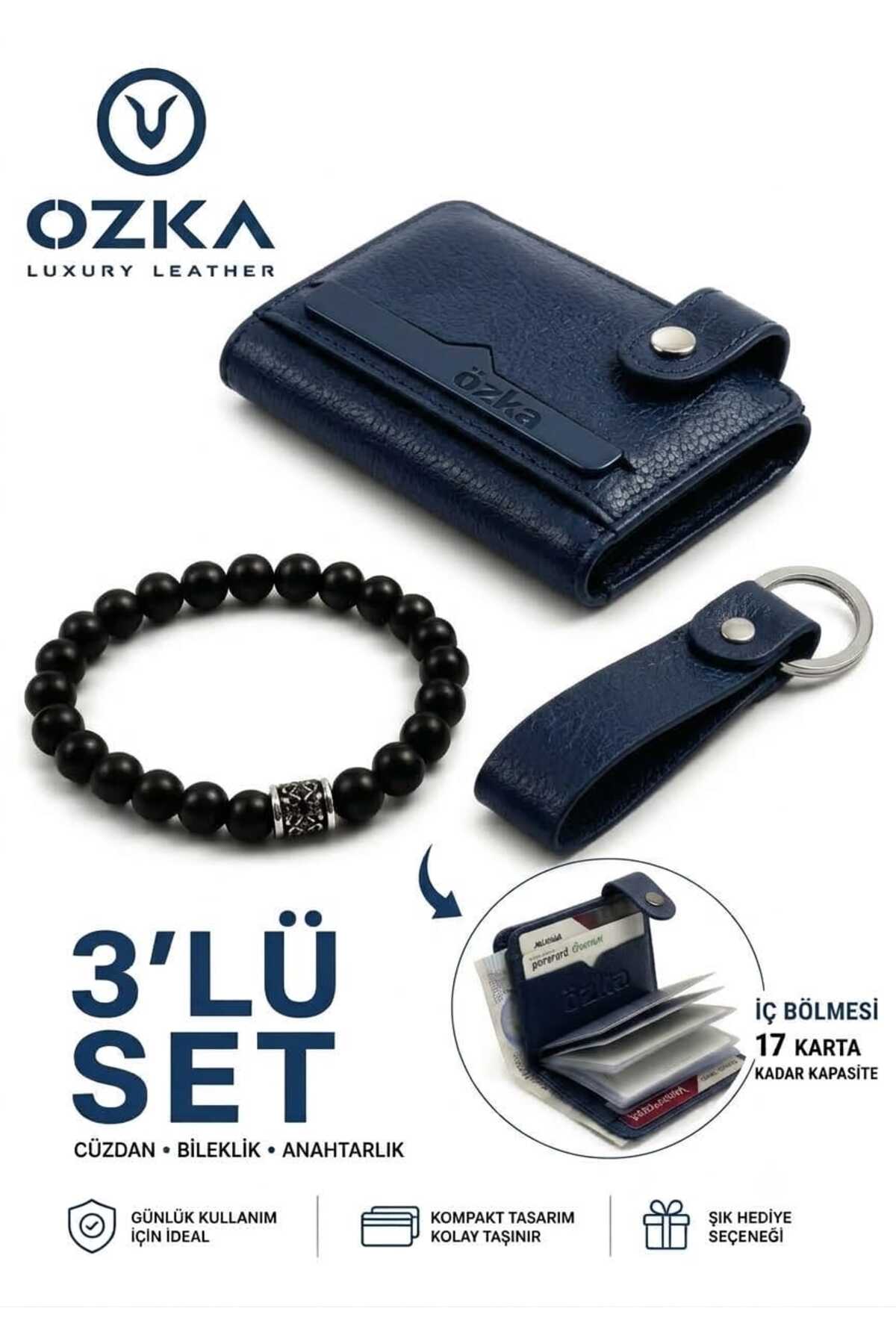 Ozka Leather Collection Kartlıklı Cüzdan - Anahtarlık Ve Bileklik Hediye