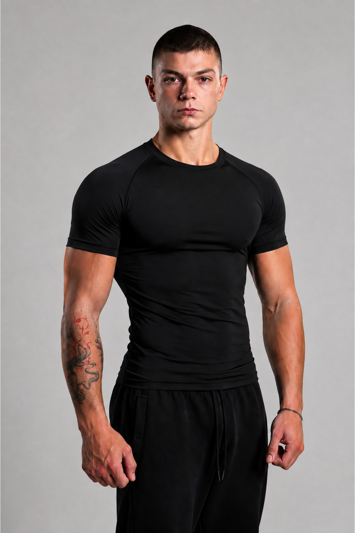 Stylovi Basic Compression Premium Tişört - Siyah Ultra Esnek, Slim Fit Spor T-Shirt