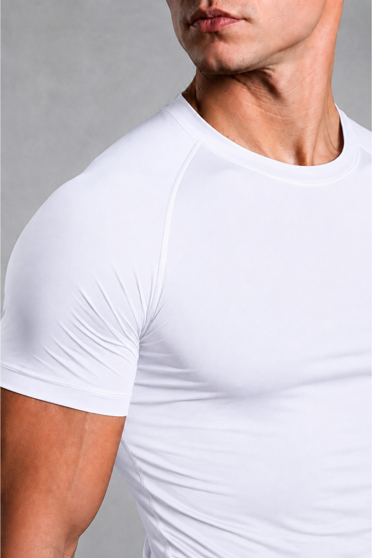 Stylovi Basic Premium Compression Tişört - Beyaz Ultra Esnek, Slim Fit Spor T-Shirt görsel 2