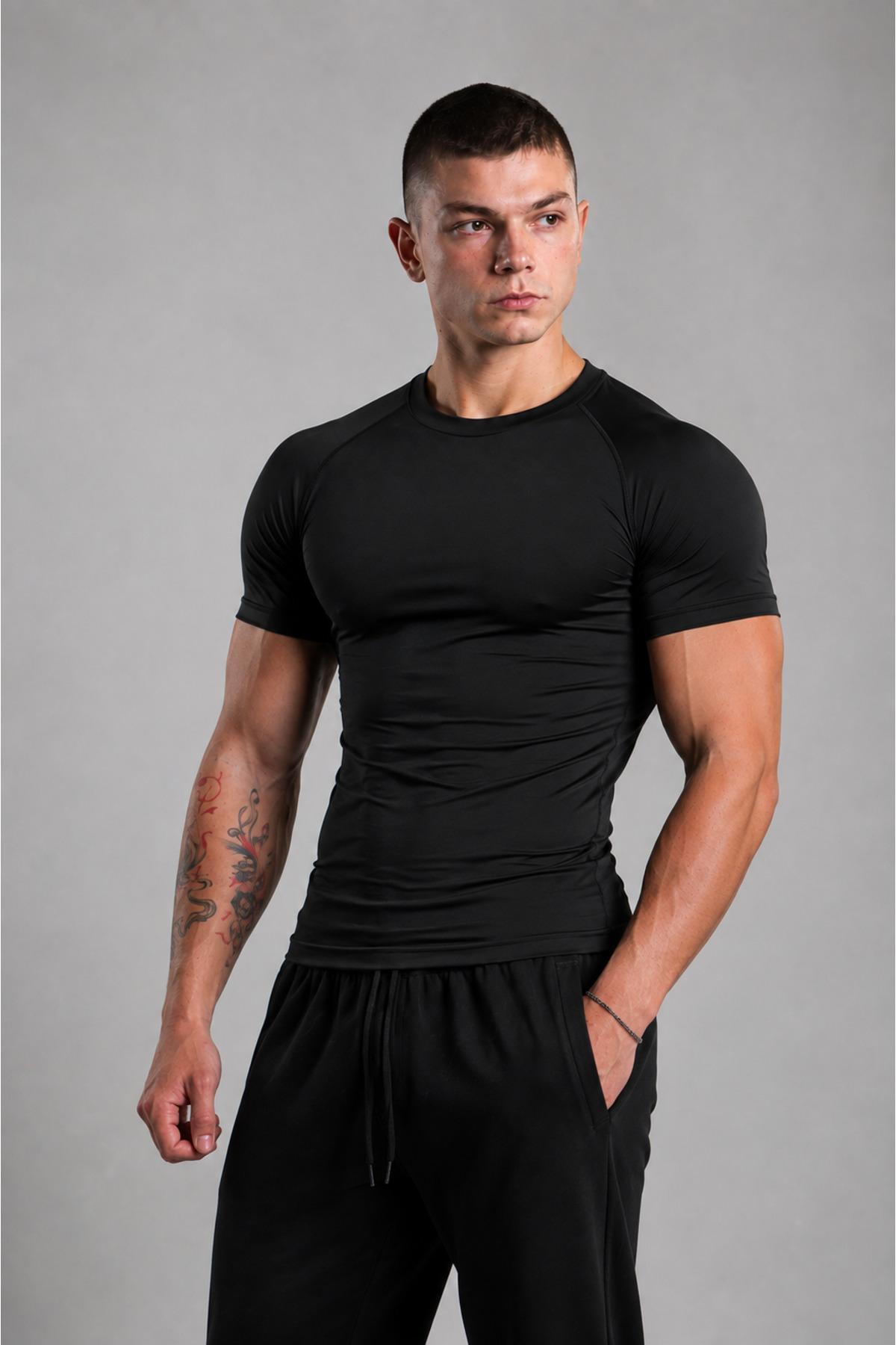 Stylovi Basic Compression Premium Tişört - Siyah Ultra Esnek, Slim Fit Spor T-Shirt görsel 4