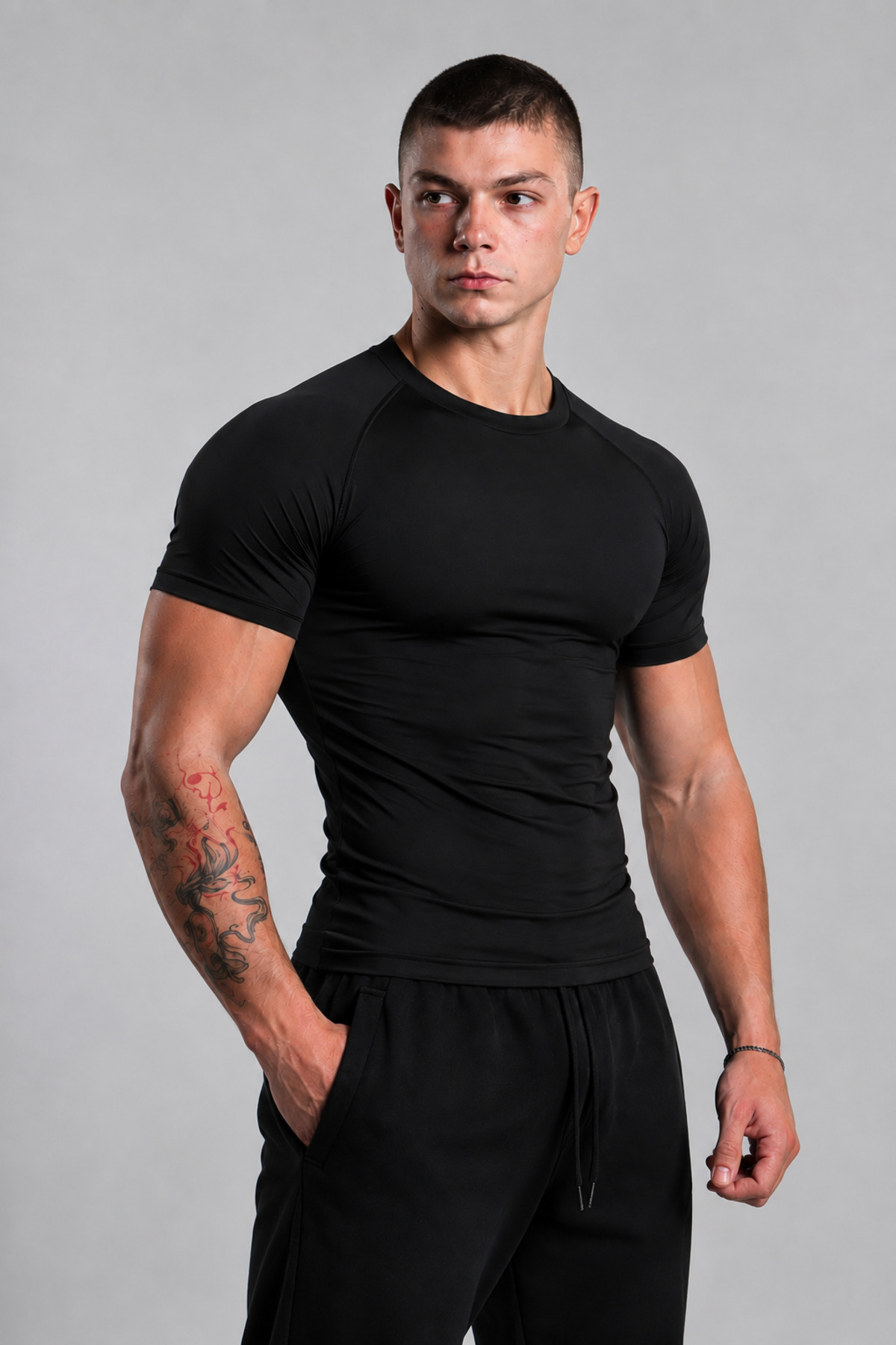 Stylovi Basic Compression Premium Tişört - Siyah Ultra Esnek, Slim Fit Spor T-Shirt görsel 6