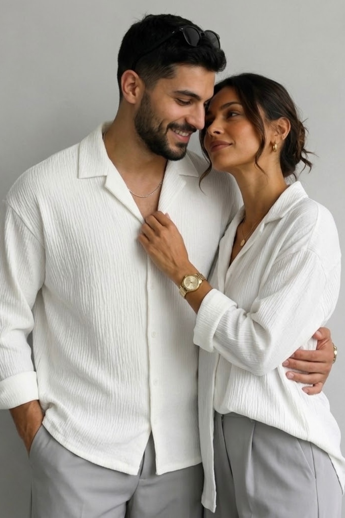 bb butik basic Ütü İstemeyen Oversize kırık beyaz esnek Bürümcük kumaş Gömlek BEYAZ görsel 6